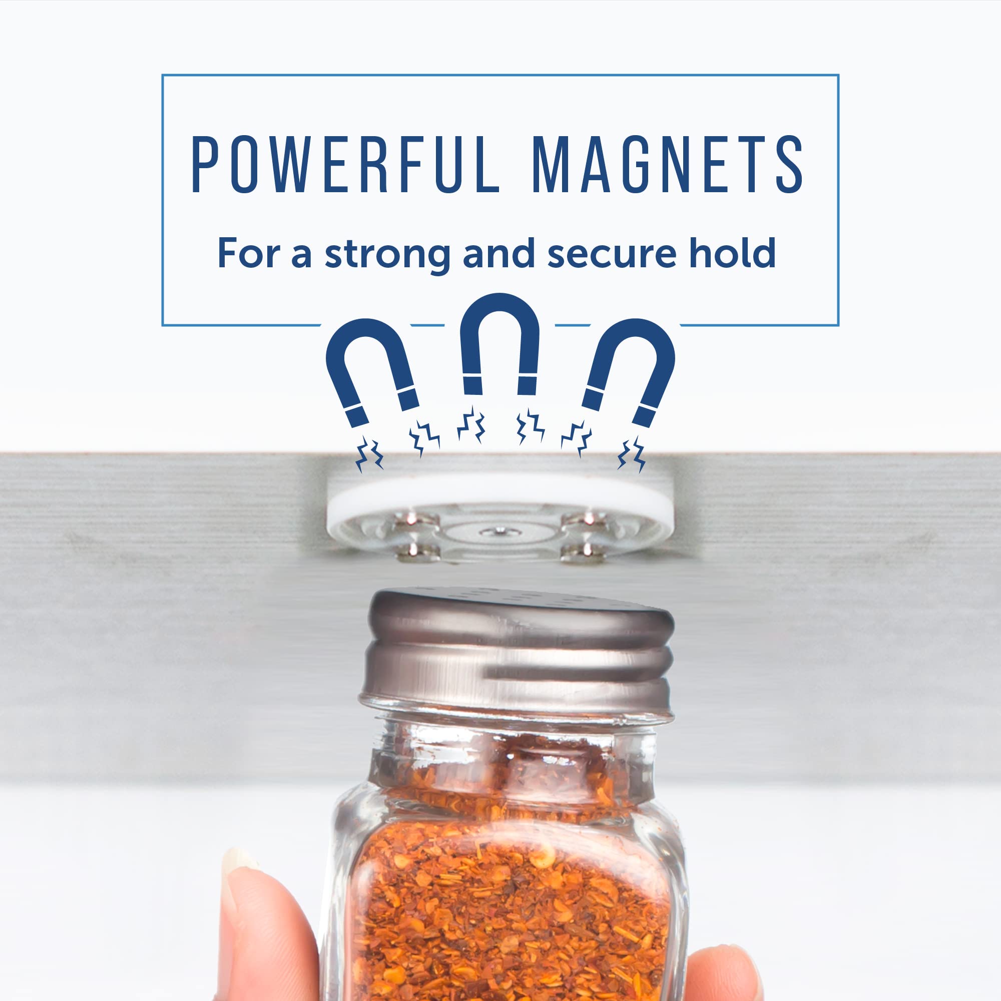 4-Pack Magnetic Spice Jar Organizers - Space Saving Kitchen Storage Solution - Easy Install Pantry & Cabinet Organizer - Strong Magnetic Spice Rack for Cupboards & Shelves - Perfect for Small Kitchens, RVs & Dorm Rooms