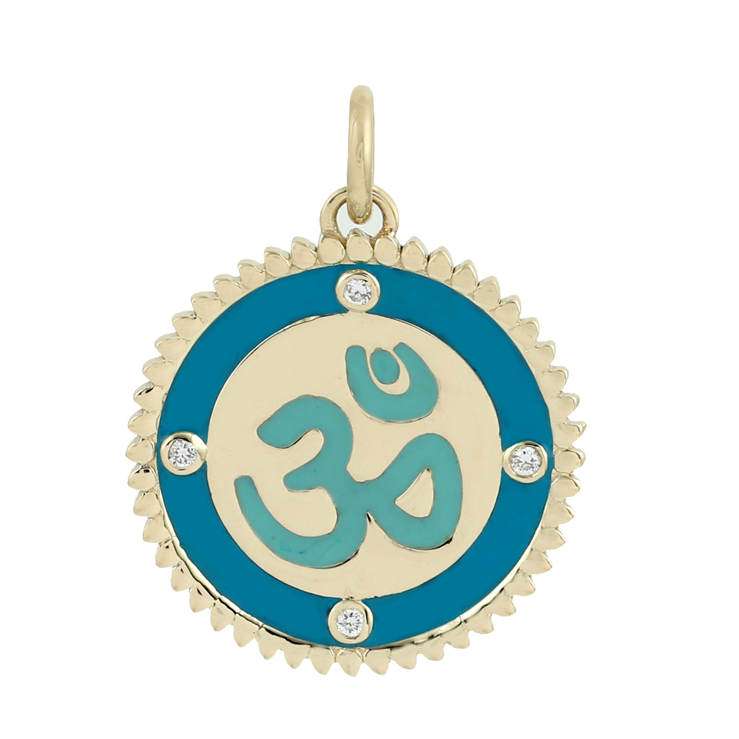 14K Yellow Gold Bezel Set Diamond OM Mythological Enamel Pendant Necklace - Spiritual Jewelry Gift for Women, Meditation & Yoga Accessories