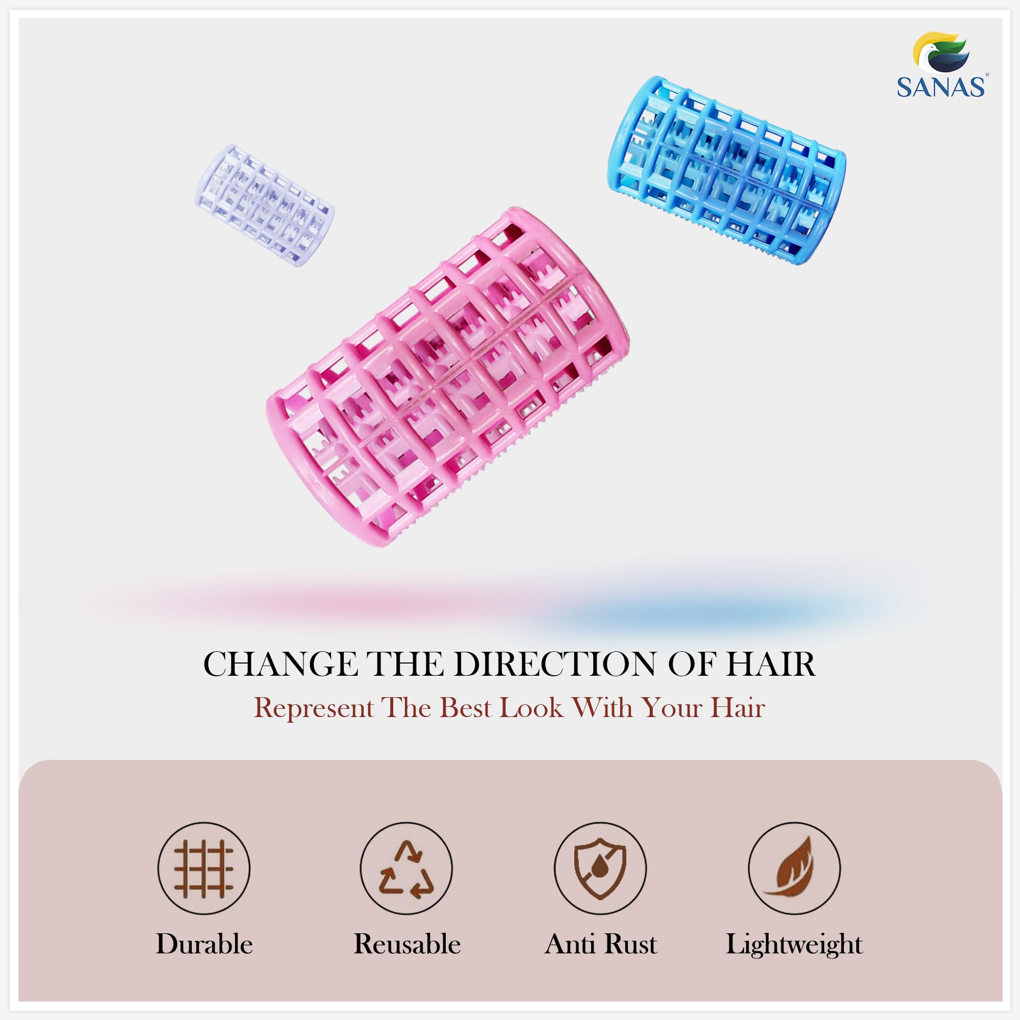 20pcs Sanas Plastic Snap-On Hair Rollers - No Heat Self Grip Curlers for Women & Girls - DIY Hair Styling Tools for Waves & Curls - Perfect for Home, Salon, and Party Hairstyles (Random Colors)
