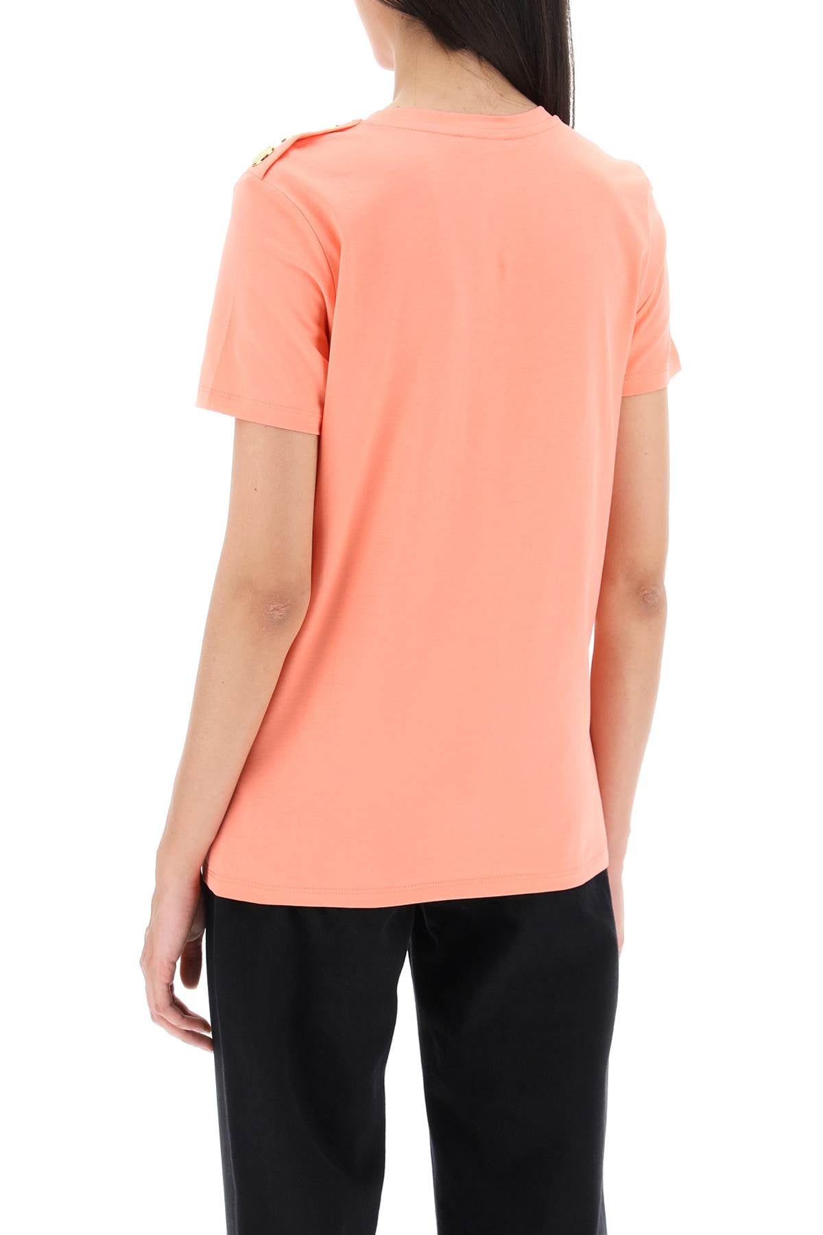 Balmain Flocked Print T-Shirt with Gold Tone Buttons - Stylish Casual Wear for Men & Women | Perfect for Parties, Outings & Everyday Fashion