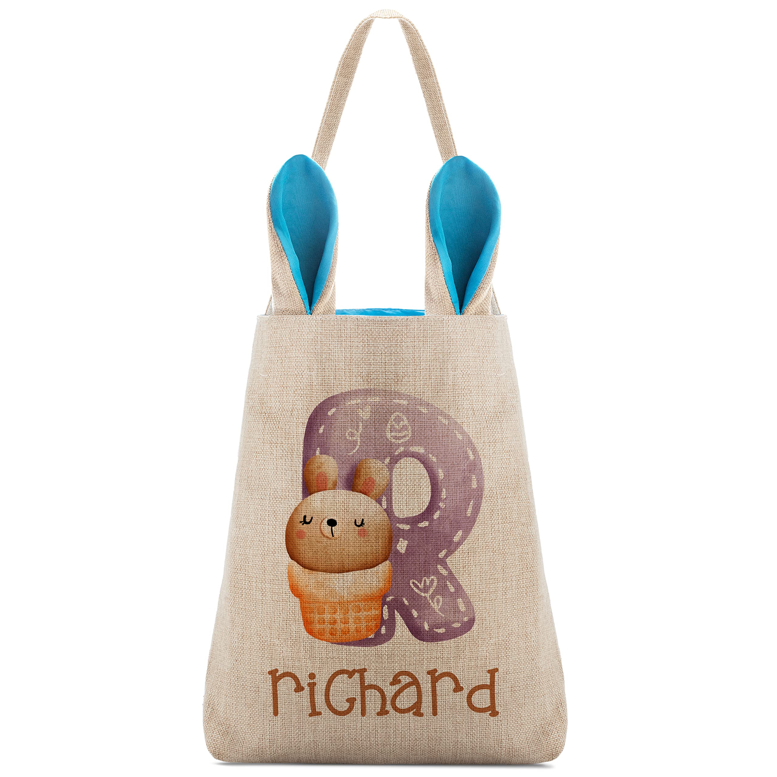 Personalized Easter Baskets for Boys & Girls - Set of 2 Custom Bunny Ear Tote Bags with Name & Initial (Pink/Blue) - Easter Egg Hunt Baskets, Kids Easter Gift Bags, Candy Holder for Holiday Parties & Spring Celebrations