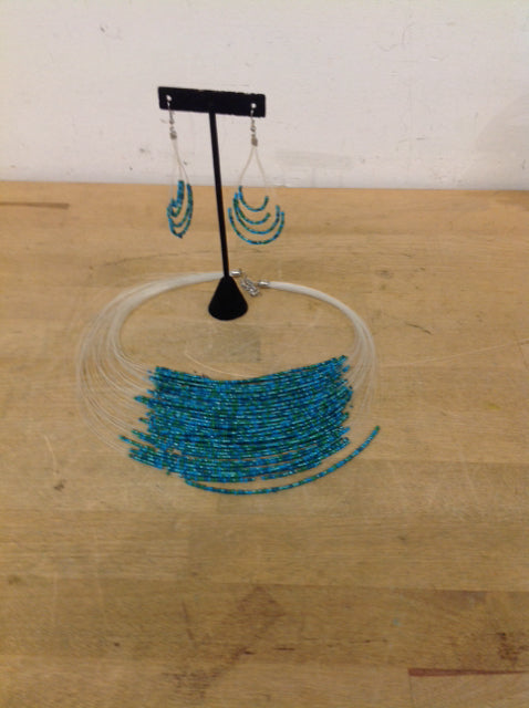 Aqua Beaded Necklace and Earrings Set - Elegant Blue Jewelry for Women, Perfect for Weddings, Parties & Everyday Wear