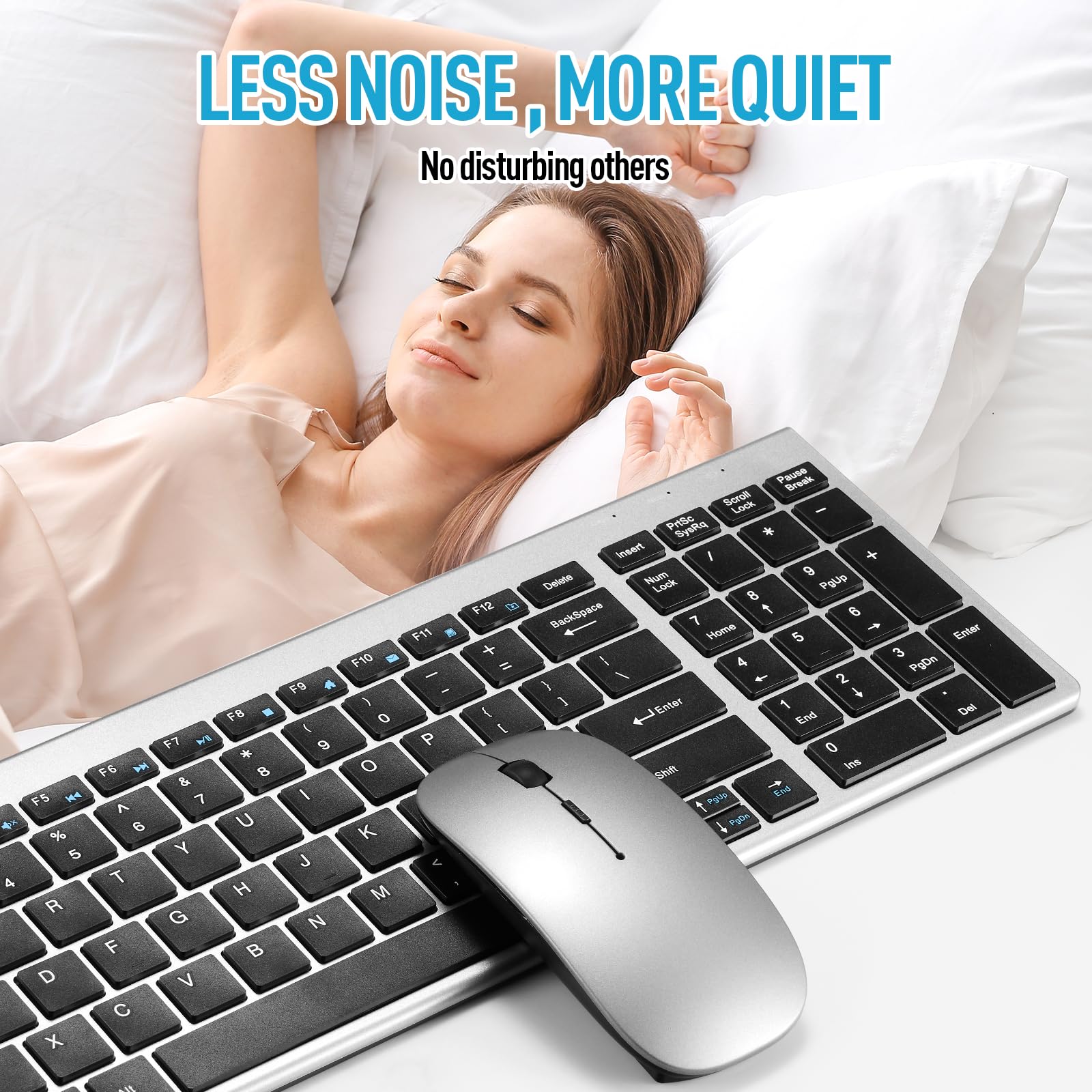Wireless Keyboard and Mouse Combo, 2.4G Ultra-Thin Quiet Wireless Keyboard and Mouse Set for Windows PC Laptop - Slim Ergonomic Design, Grey - Perfect for Office, Home & Gaming Use