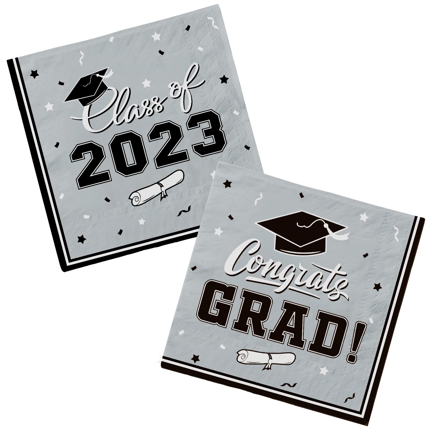 Gatherfun Graduation Party Napkins - 50 Pack Silver 3-Ply Disposable Paper Napkins for College & High School Graduation Ceremonies, Celebrations & Parties