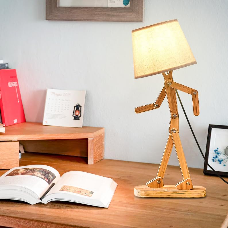 Adjustable Wooden Desk Lamp with Swing Arm - Cute Nightstand Light for Bedroom, Living Room, Office & Dorm - E12 Bulb Compatible - Perfect for Reading, Studying & Bedside Lighting