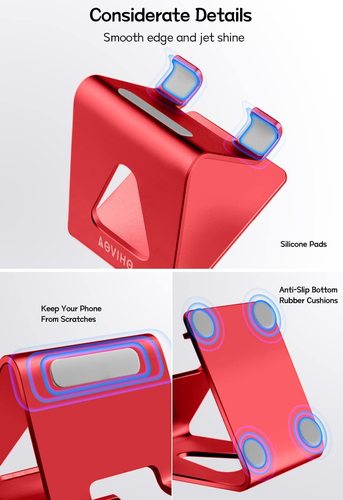 Aluminum Phone Stand Holder for Desk - Universal Mobile Phone Cradle Dock Compatible with iPhone 14/13/12/11/X/8/7/6/SE & Samsung Galaxy - Red - Perfect for Office, Home & Car Use
