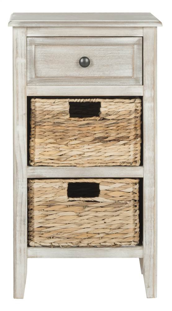 Safavieh Everly White Wash 1-Drawer Side Table with 2 Removable Baskets - Nightstand, Bedside Table, Living Room Accent Furniture for Small Spaces