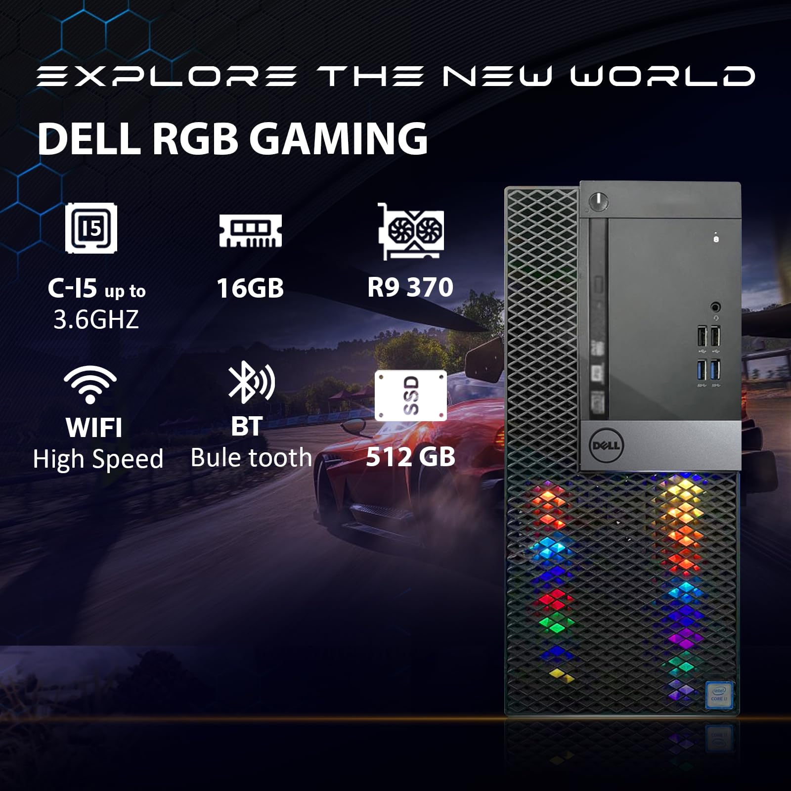 Dell RGB Gaming Desktop Computer - Intel Core i5 Quad-Core Processor up to 3.6GHz, AMD Radeon R9 370 4GB GDDR5 Graphics, 16GB RAM, 512GB SSD, WiFi Bluetooth, RGB Backlit Keyboard & Mouse, Windows 10 Pro (Certified Refurbished) - Perfect for Esports, Streaming & VR Gaming