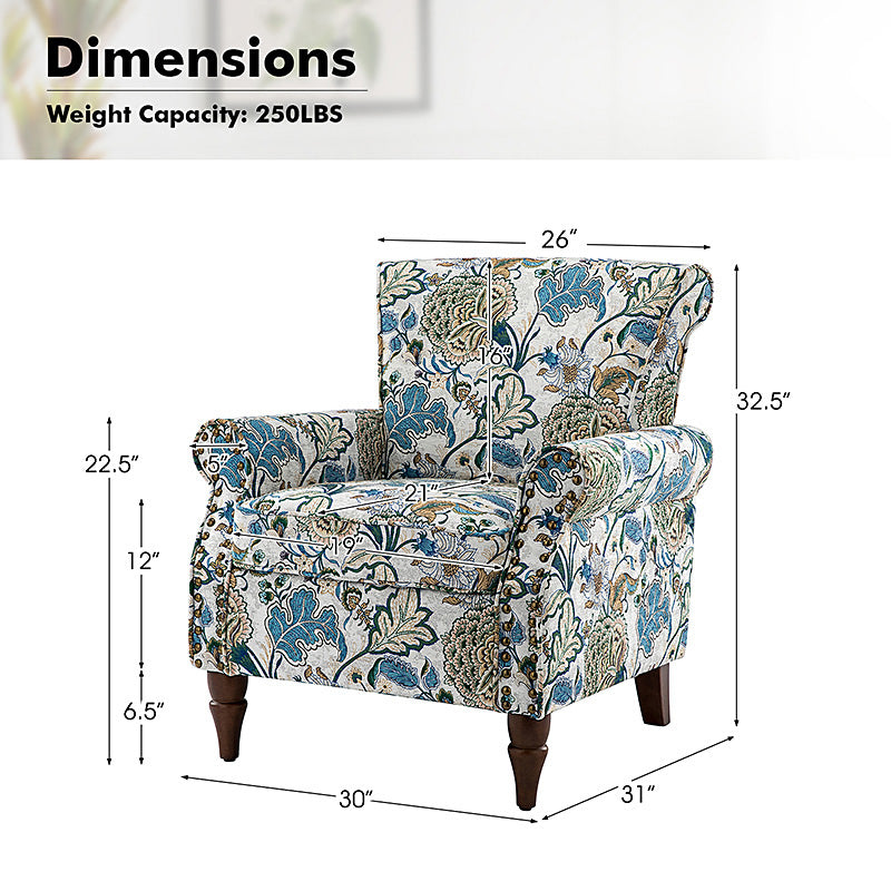 Artemisa Modern Floral Pattern Upholstered Armchair - Comfortable Living Room Accent Chair for Home Office & Lounge Decor