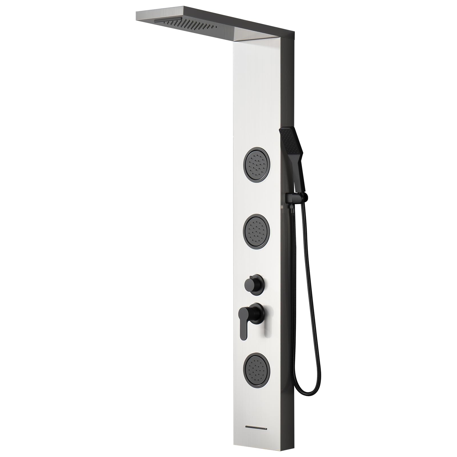 Premium Stainless Steel Shower Panel Tower System with Rainfall Shower Head, 3 Body Jets, Handheld Shower Wand & Tub Spout - Multi-Function Brushed Nickel Shower Tower for Luxury Bathroom Spa Experience