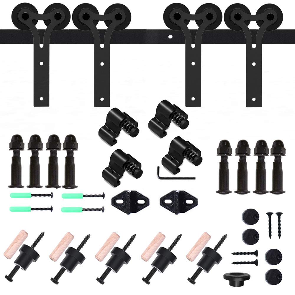 10FT Heavy Duty Sliding Barn Door Hardware Kit for Double Wood Doors - Smooth & Quiet Y-Style Hanger - Perfect for Farmhouse, Loft & Rustic Home Décor
