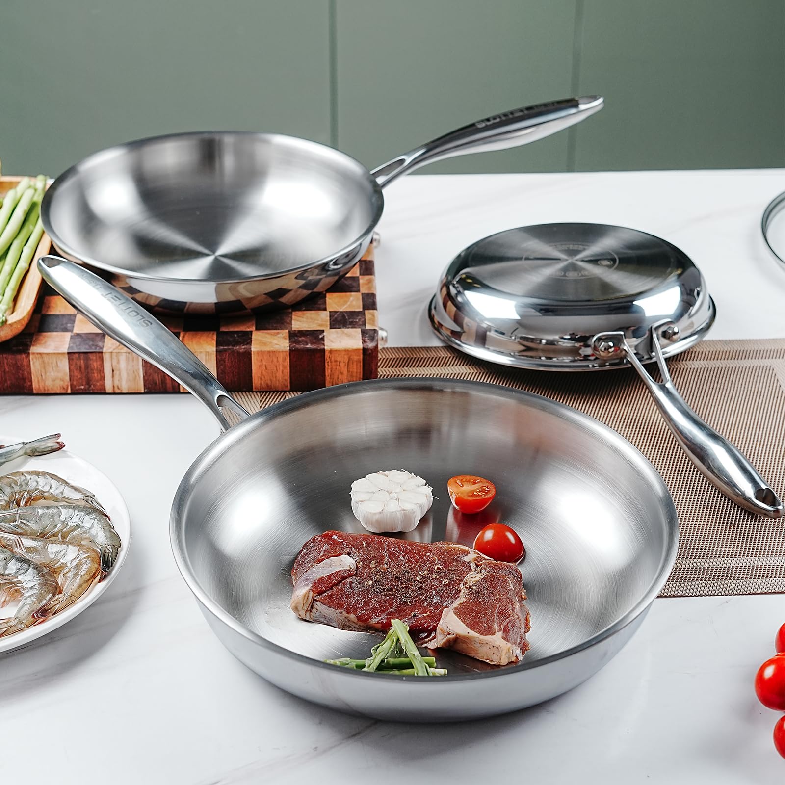 10 Inch Tri-Ply Stainless Steel Frying Pan - Whole-Clad Induction Skillet with Stay-Cool Handle, Oven & Dishwasher Safe - Perfect for Searing, Sauteing & Baking - Ideal for Home Chefs & Professional Kitchens