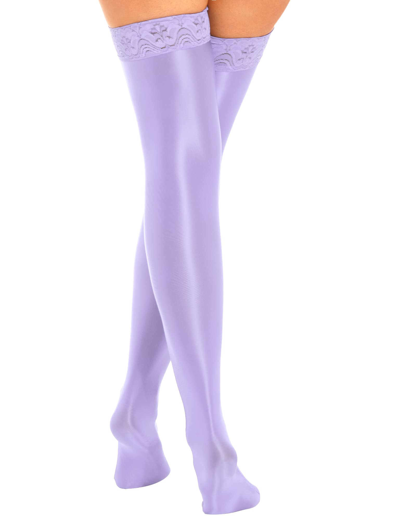iiniim Women's Silk Thigh High Socks - Ultra Thin Over The Knee Stockings with Lace Trim - Elegant & Comfortable Tights for Party, Date Night or Daily Wear