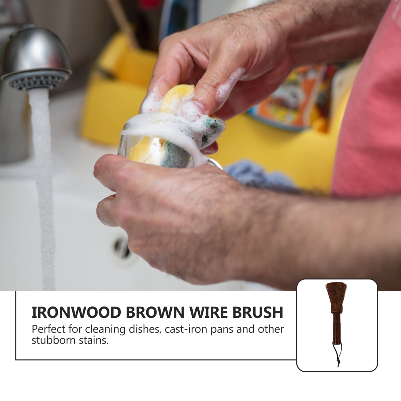 Hemoton Multipurpose Cleaning Brush - Handmade Scrub Brush for Pots, Pans & Woks - Durable Kitchen Brush for Washing, Scrubbing & Cleaning - Perfect for Cast Iron, Stainless Steel & Non-Stick Cookware
