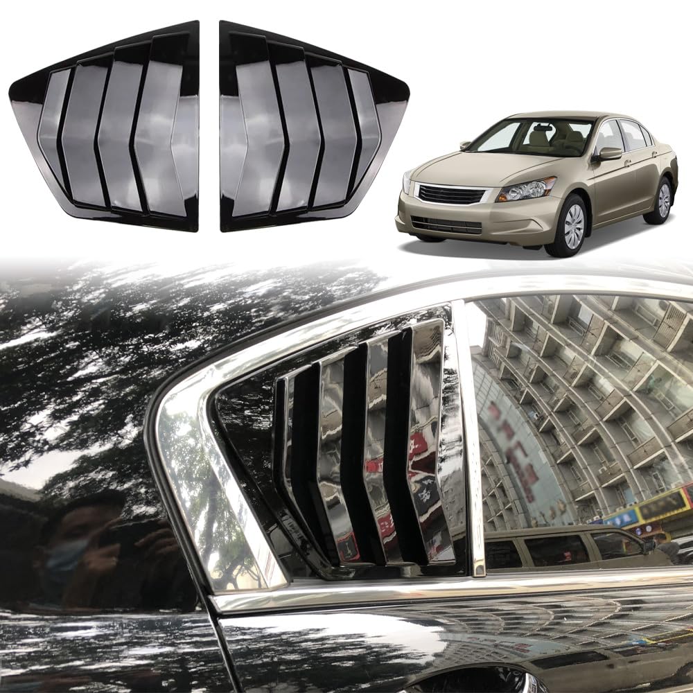 2008-2012 Honda Accord Sedan 8th Gen Window Louvers - Glossy Black Rear Side Window Sun Shade Cover | Car Exterior Accessories & Decoration Trim | Perfect for Sun Protection & Stylish Customization