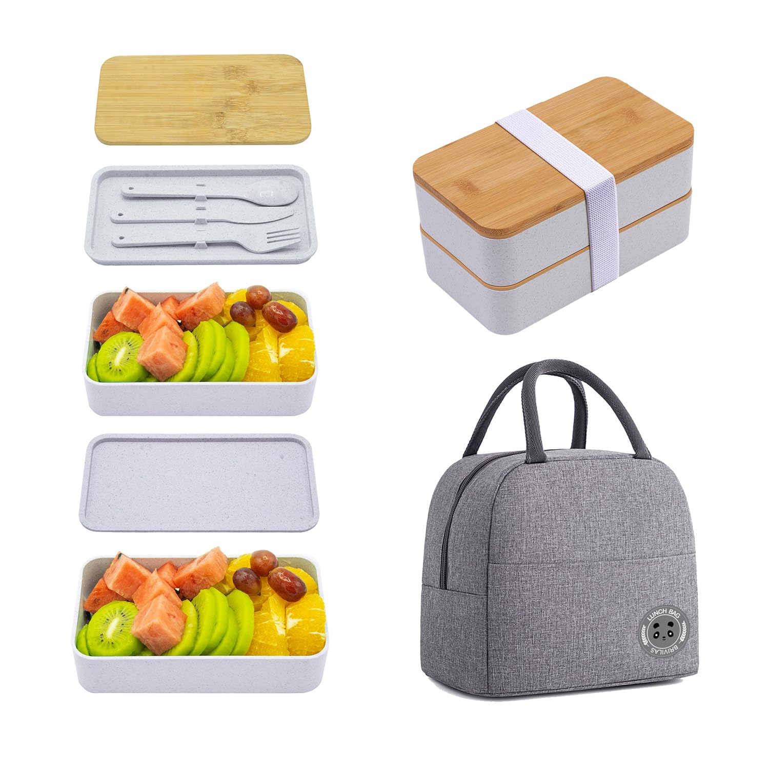 Premium Stackable Bento Box for Adults - Japanese-Style Lunch Container with Dividers & Insulated Lunch Bag (Grey) | Ideal for Office, School, Picnics & Meal Prep