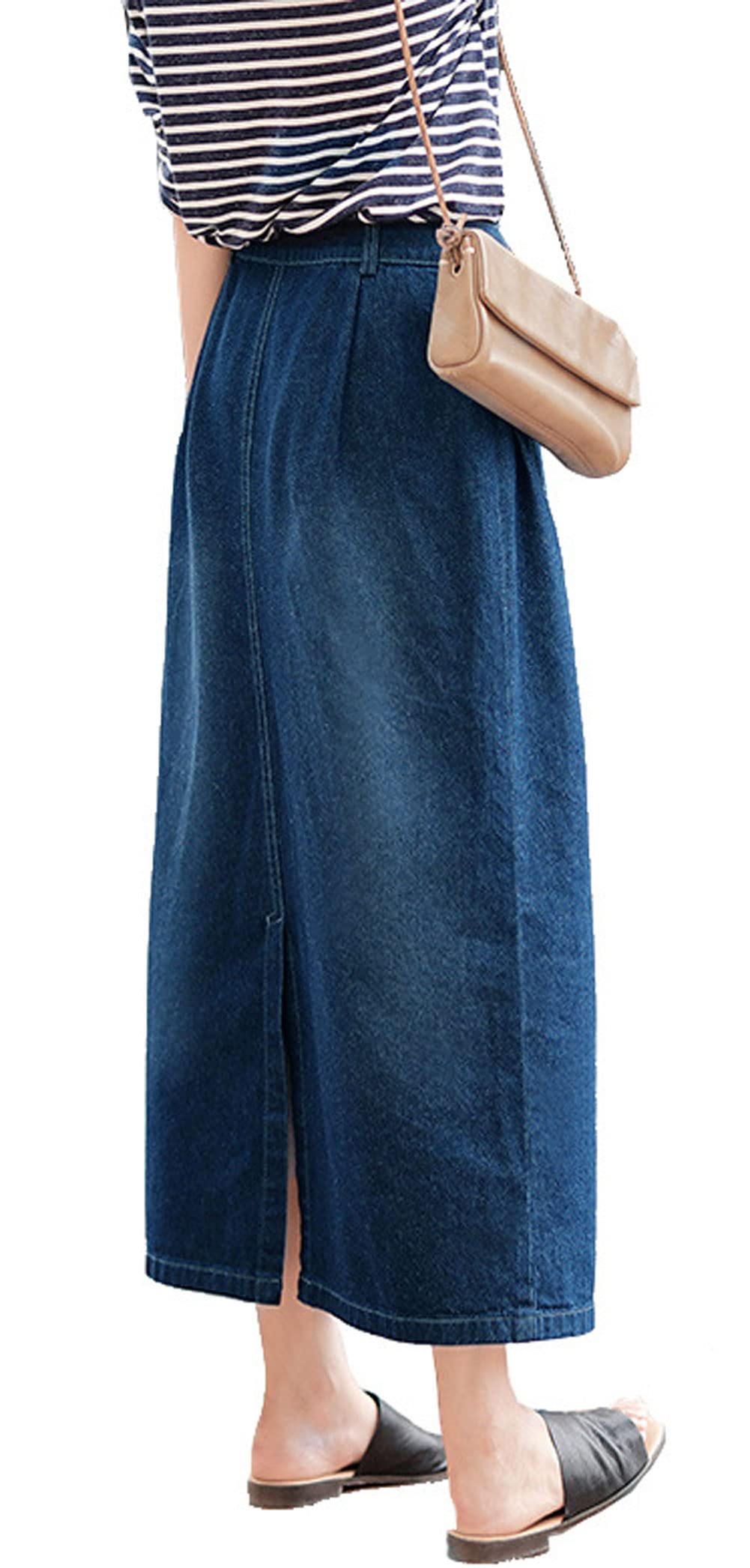 Vintage Denim A-Line Maxi Skirt for Women - High Waist Long Jean Skirt with Zip Up Pockets | Perfect for Casual Outfits, Boho Style, and Summer Fashion