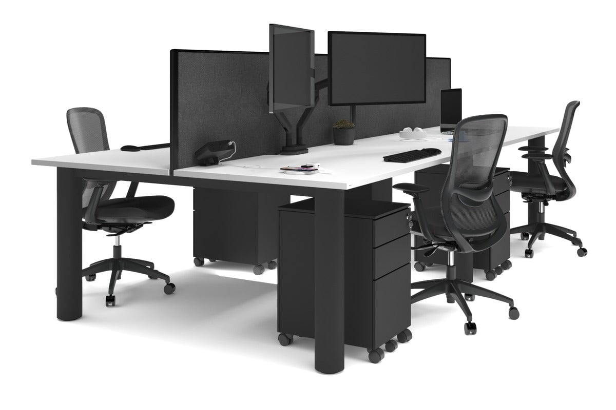 Quadro Cylinder Leg 4-Person Office Workstation Desk - 1600L x 800W with Cable Management - Modern Office Furniture for Team Collaboration & Productivity