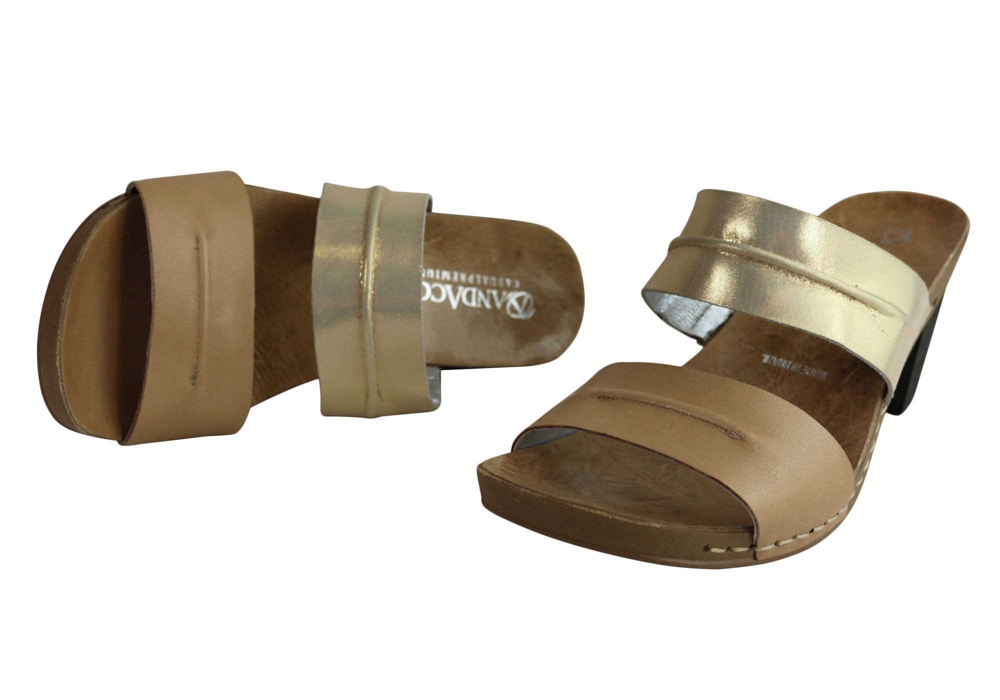 Andacco Vincenza Women's Leather Mid Heel Sandals Slides - Comfortable Brazilian Made Shoes for Casual Outings & Summer Weddings