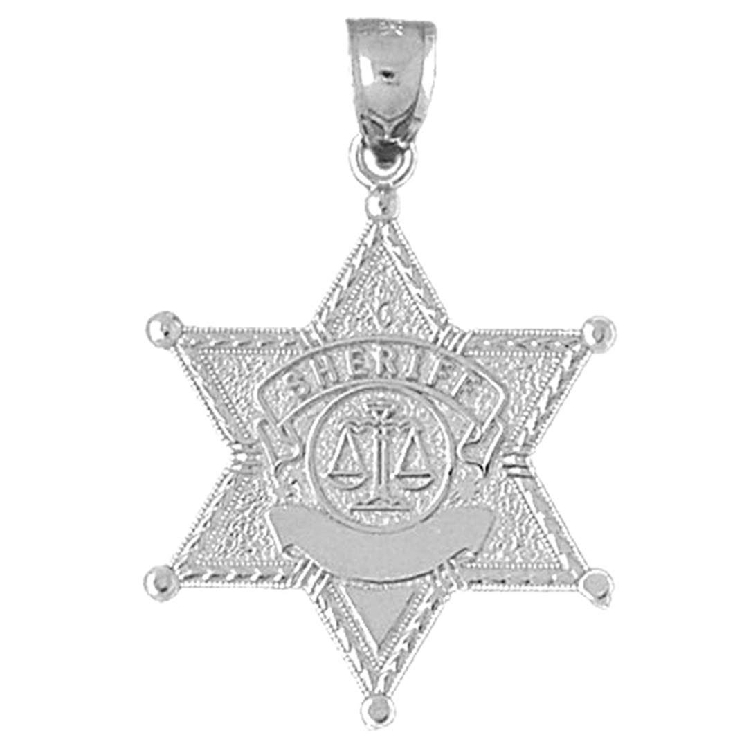 Sterling Silver 925 Sheriff Badge Pendant - 35mm Western Style Law Enforcement Jewelry for Men & Women | Perfect for Cowboy Costume, Cosplay, Gifts & Western Fashion Accessories
