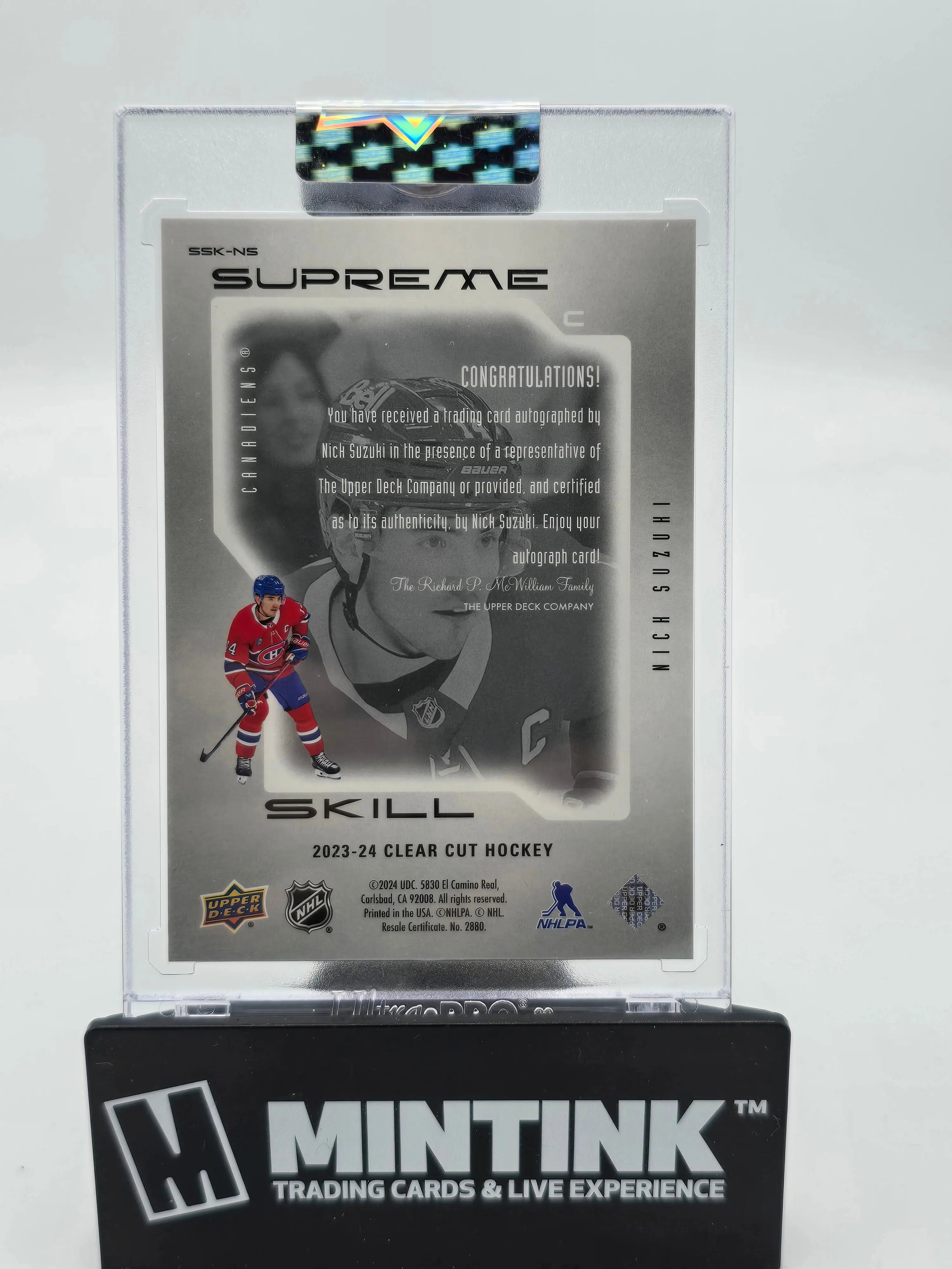 2023-24 Upper Deck Clear Cut Hockey Nick Suzuki Supreme Skill Autographed Card - Perfect for Collectors, Fans & Sports Memorabilia Enthusiasts