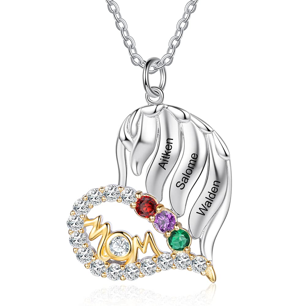 Personalized Birthstone Necklace for Mom - Custom Name Heart Pendant with Cubic Zirconia in 925 Sterling Silver | Mother's Day Gift, Birthday Present for Women, Anniversary Keepsake Jewelry | Perfect for Everyday Wear, Special Occasions & Heartfelt Moments