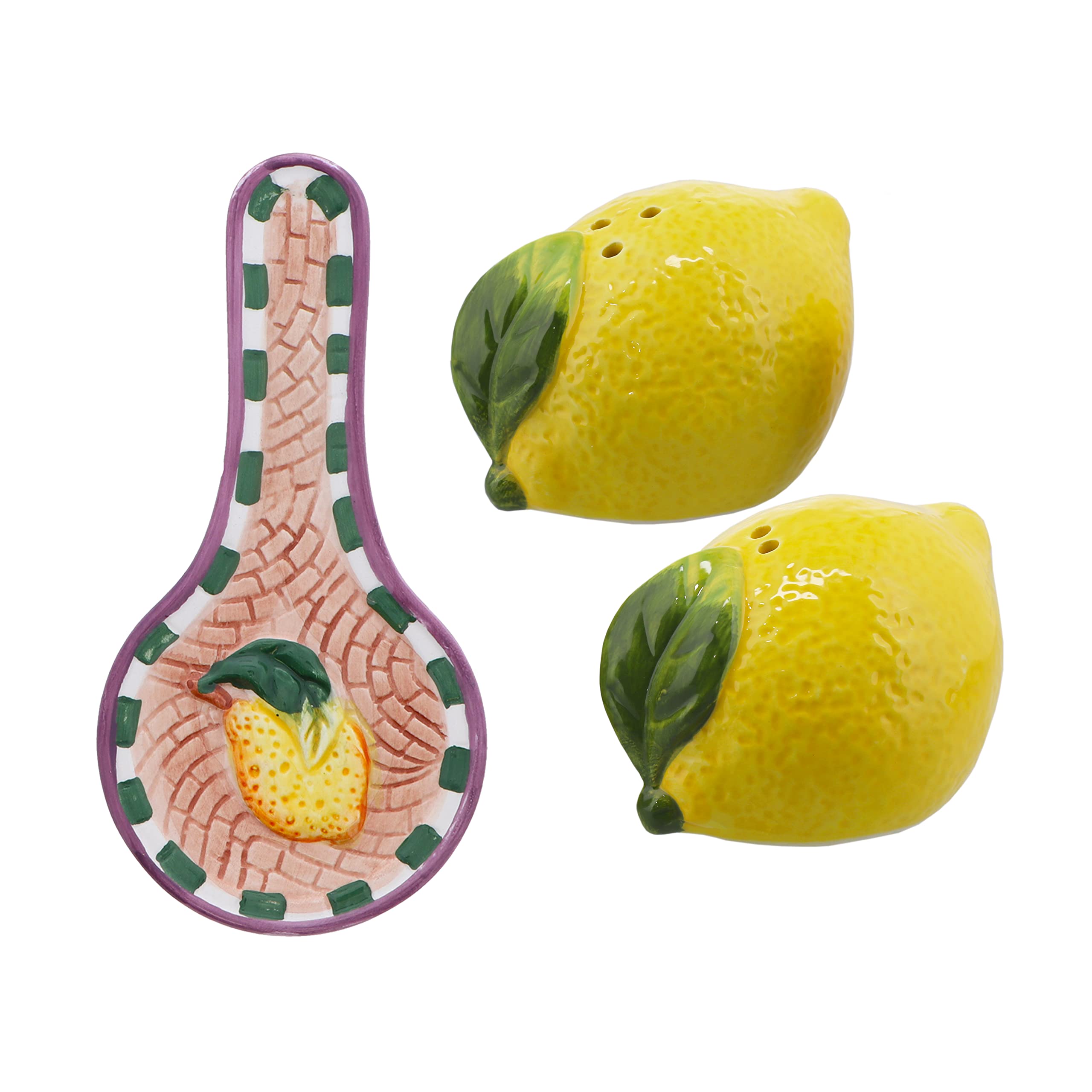 Lemon Salt and Pepper Shakers Set with Mini Lemon Spoon Rest - Elegant Kitchen Tableware for Dining, Cooking & Home Decor