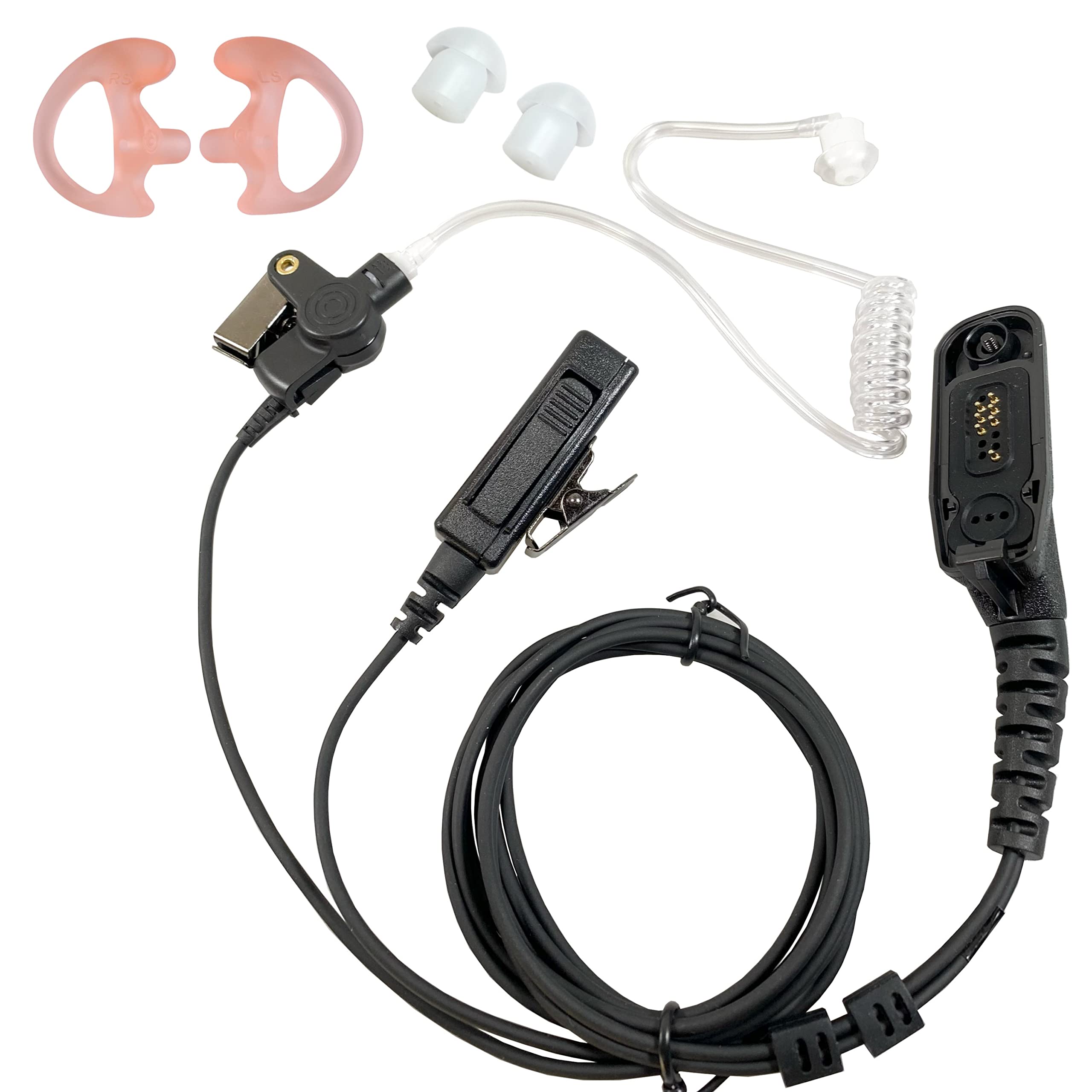 MaximalPower Motorola Radio Replacement Headset - Acoustic Tube Earpiece for XPR6500 XPR6550 XPR6580 APX7000 APX6000 | Durable Single-Wire Mic with Reinforced Cable & Left/Right Earmolds + Eartips | Perfect for Security, Construction & Emergency Communication