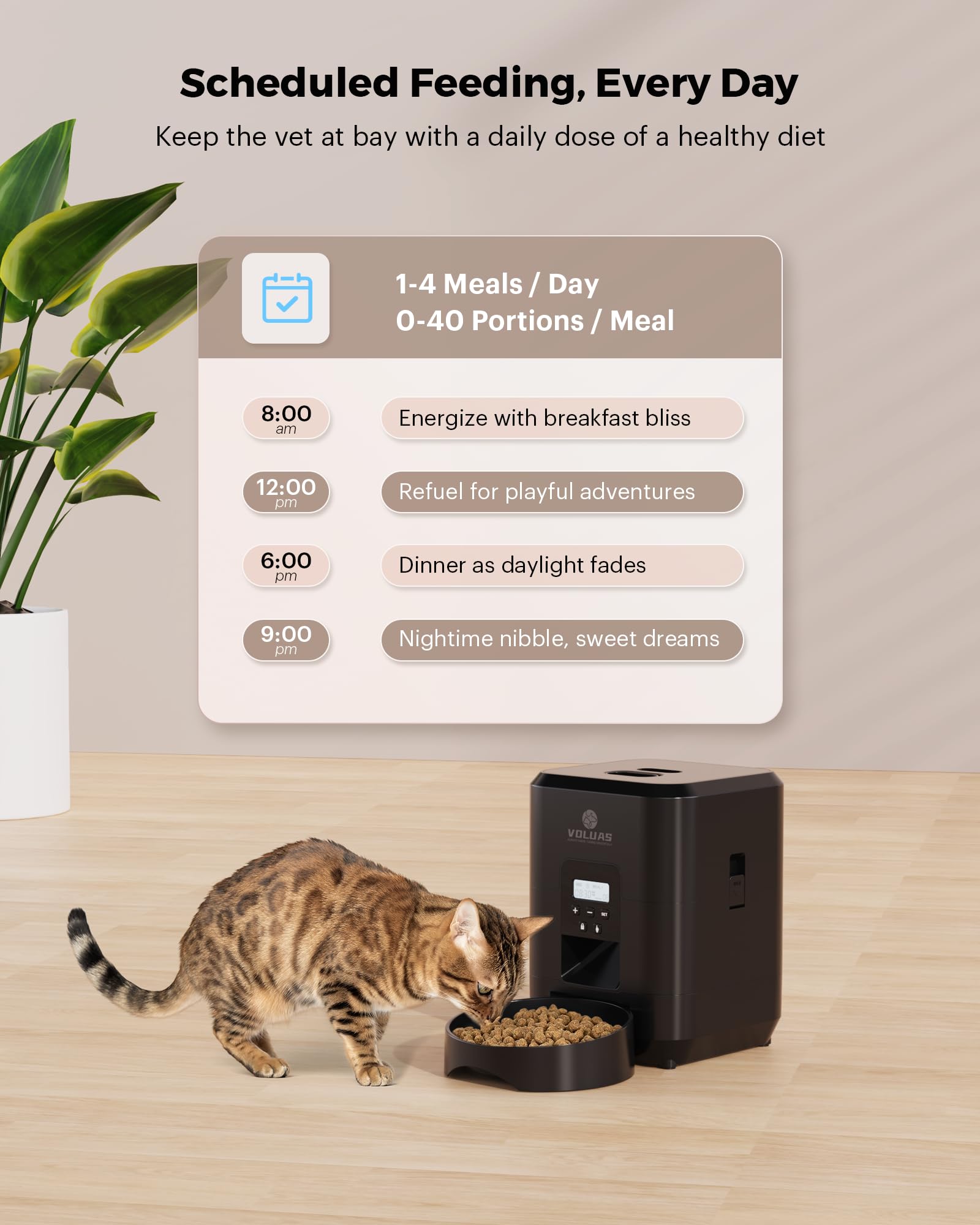 VOLUAS Automatic Cat Feeder with Timer - 2L Smart Pet Food Dispenser for Cats & Dogs | Dry Food Automatic Feeder with Memory Function | Perfect for Travel, Workdays & Multi-Pet Homes