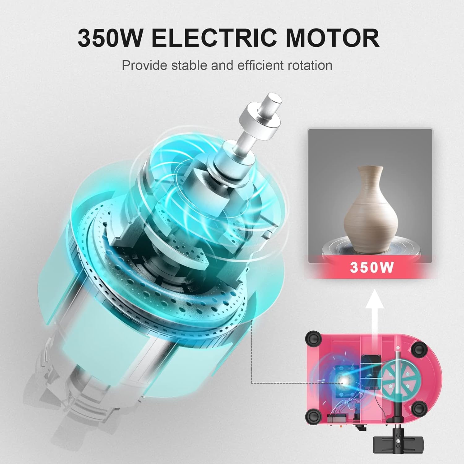 350W Electric Pottery Wheel with Foot Pedal - 25CM Ceramic Forming Machine for DIY Clay Art, Pottery Crafting & Ceramic Making - Perfect for Beginners & Artists (Pink) - Home Studio, Classroom & Art Workshop Essential