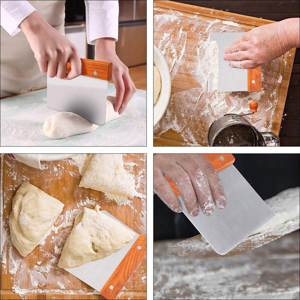 3-Piece Stainless Steel Dough Scraper Set - Pastry Cutter, Bench Chopper & Kitchen Tool for Baking Bread, Cookies & Pizza Dough - Perfect for Home Bakers & Professional Chefs
