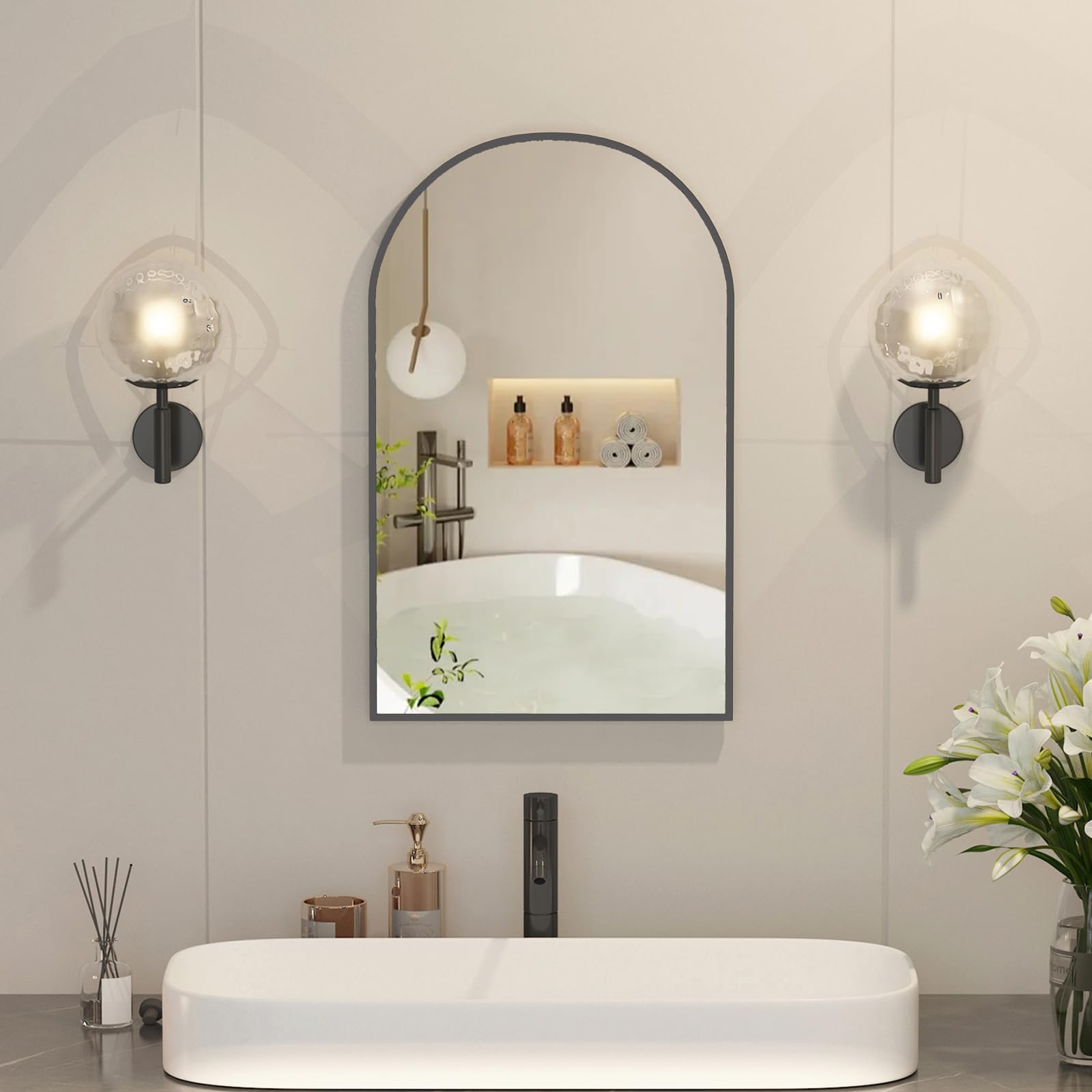 Black Arched Recessed Medicine Cabinet with Mirror - 14x18 Inch Bathroom Storage Cabinet for Wall Mount - Perfect for Small Bathrooms & Vanities