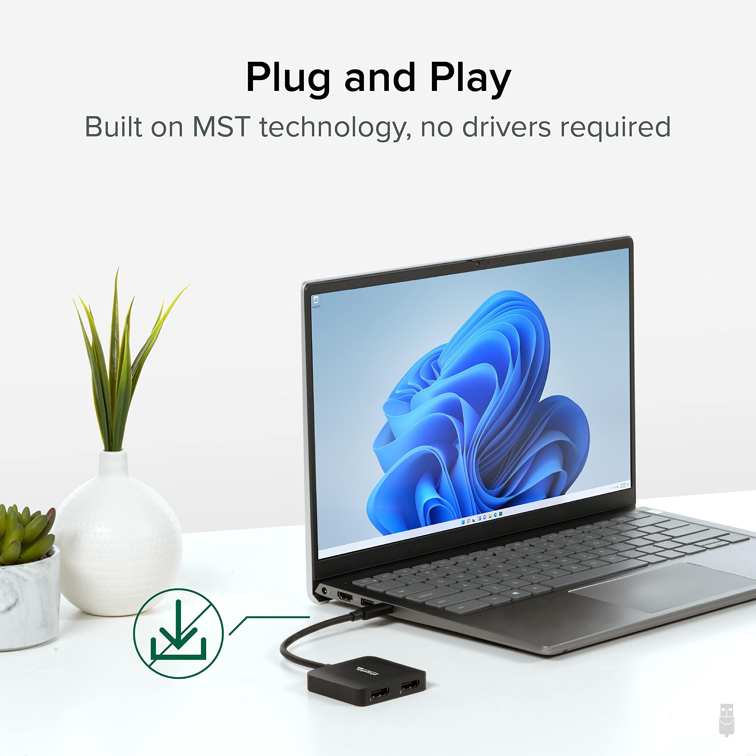 Plugable USB C to HDMI Adapter for Dual Monitors - 4K 60Hz USB C Hub for Windows & Chromebook - Driverless Plug & Play - Perfect for Home Office, Gaming & Video Conferencing
