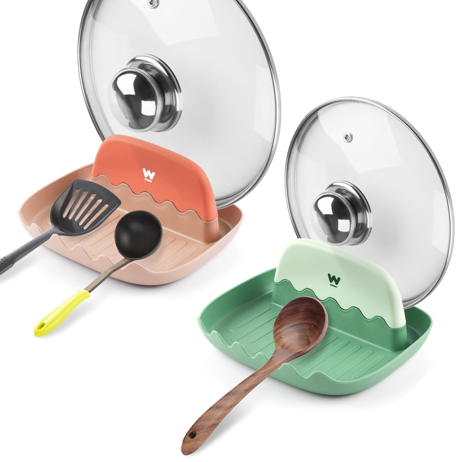 2-Pack Heat-Resistant Spoon & Lid Holder - Drip-Free Utensil Rest for Spoons, Spatulas, Forks & Pot Lids | Countertop & Stove Top Organizer for Neat Kitchen Cooking