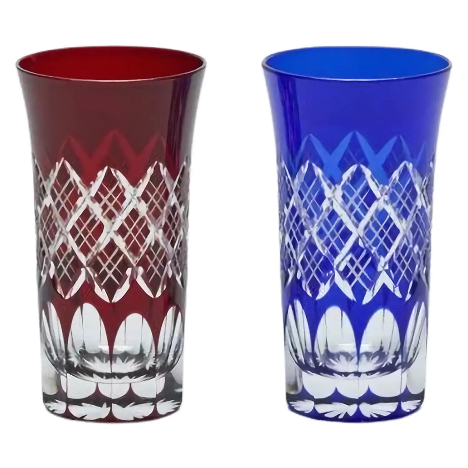 Kimoto Glass Tokyo Edo Kiriko Pair Beer Glasses - Handcrafted Layered Yarai Design for Beer, Cocktails & Home Bar Decor