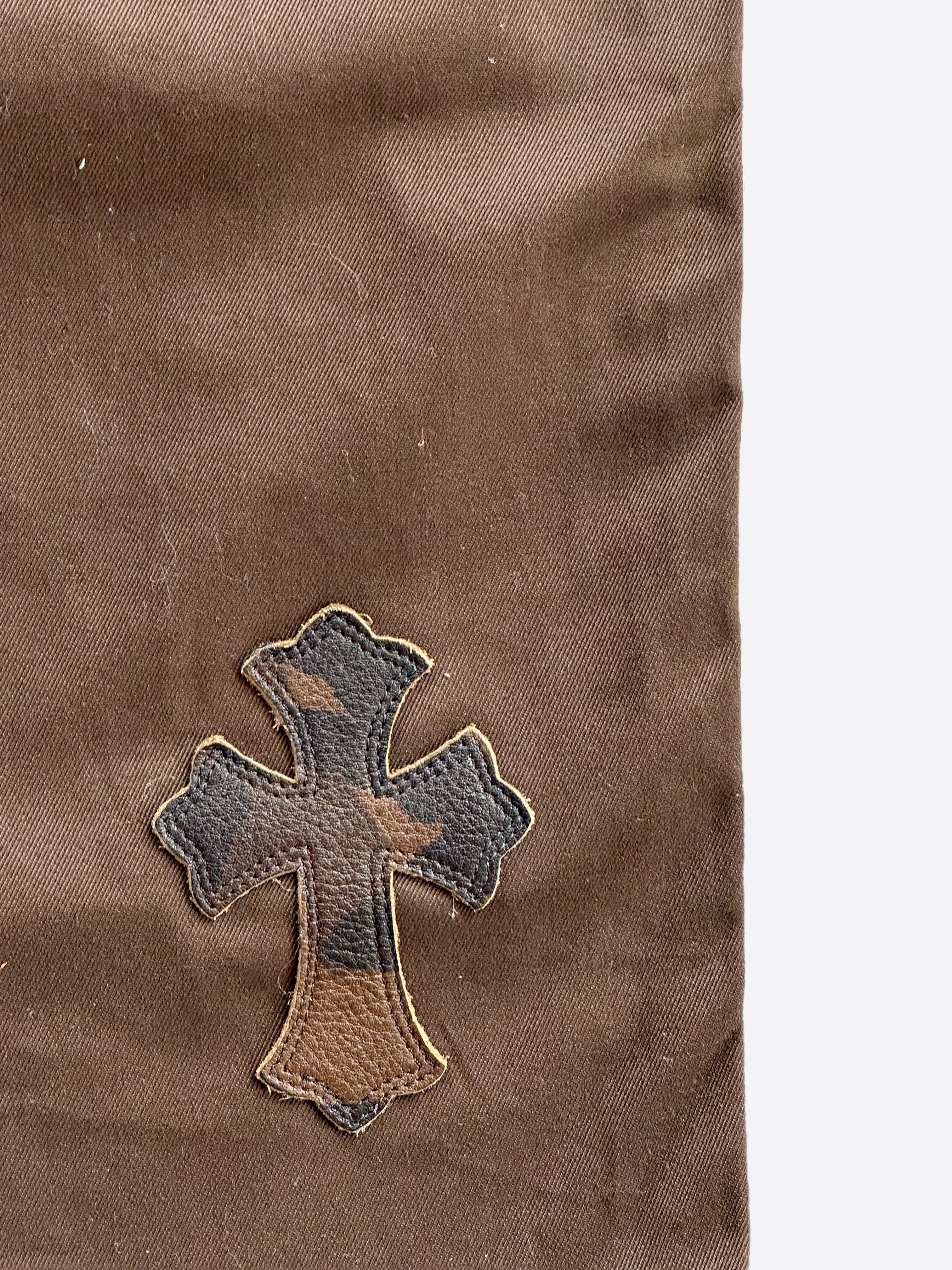 Chrome Hearts Brown & Orange Cross Patch Carpenter Jeans - Stylish Distressed Denim Pants for Men | Perfect for Streetwear, Casual Outfits & Fashion Statements