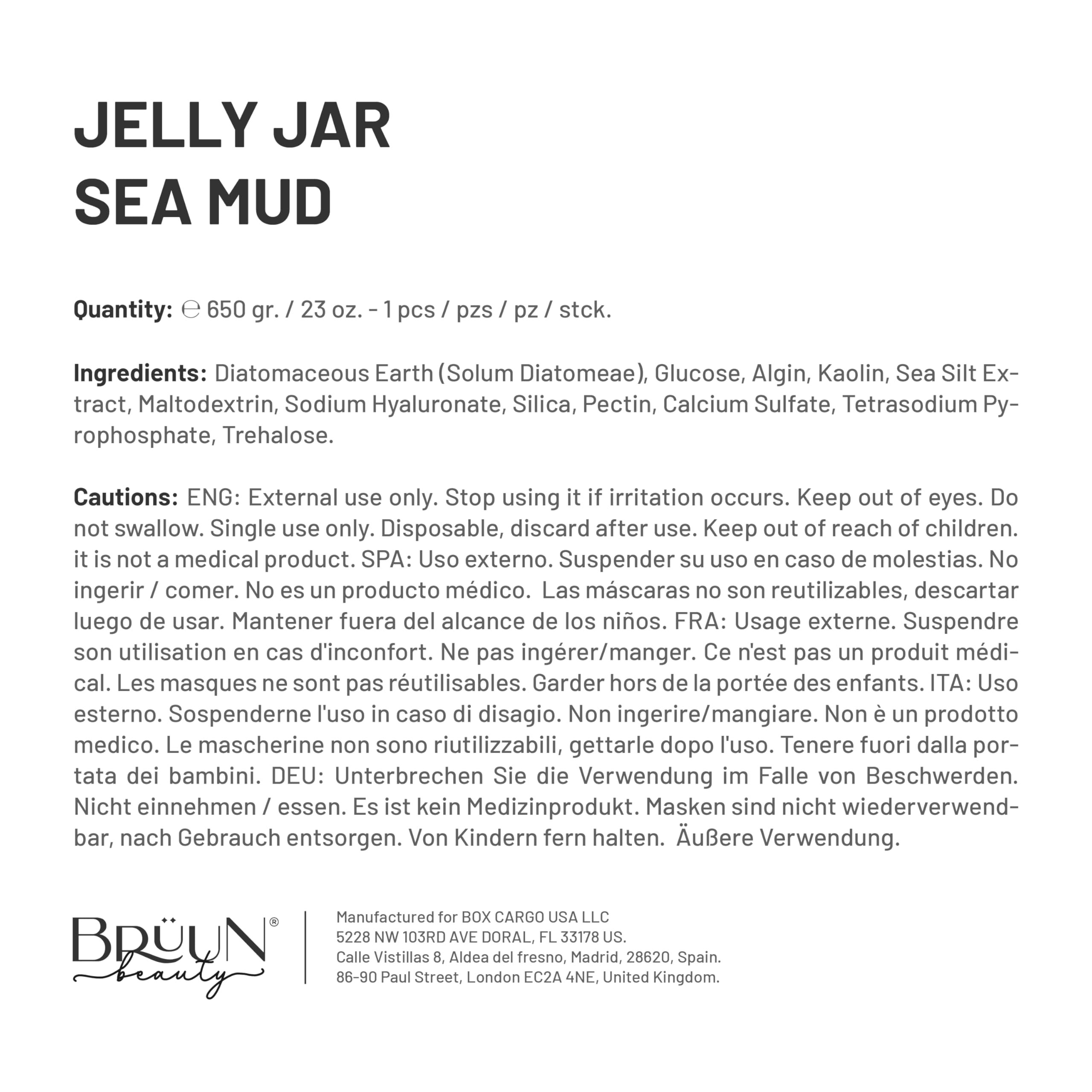 BRÜUN Jelly Mask Jar - Sea Mud Peel-Off Face Mask for Deep Cleansing & Moisturizing | 23 fl oz Skin Care Gel Mask with Spa Kit | Perfect for At-Home Facial Treatments & Self-Care Routine