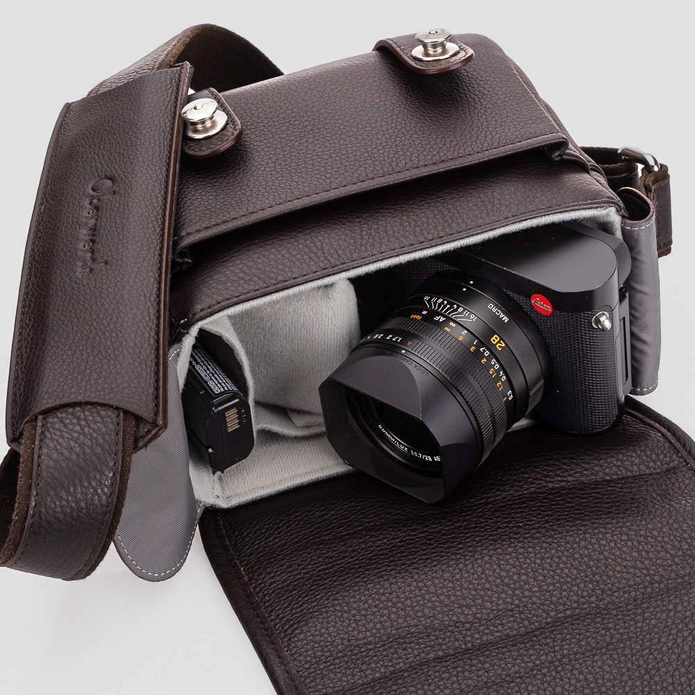 Premium Oberwerth 'Phil' Genuine Leather Camera Bag - Dark Brown for DSLR & Mirrorless Cameras - Perfect for Travel, Street & Professional Photography