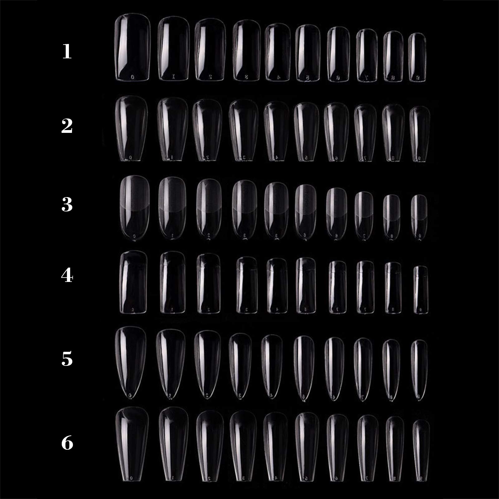 100PCS Clear Acrylic Nail Tips - Full & Half Cover False Nails in Coffin & Ballerina Shapes - 10 Sizes for Nail Salon & DIY Manicure - Perfect for Home Nail Art, Professional Application, and Special Occasions