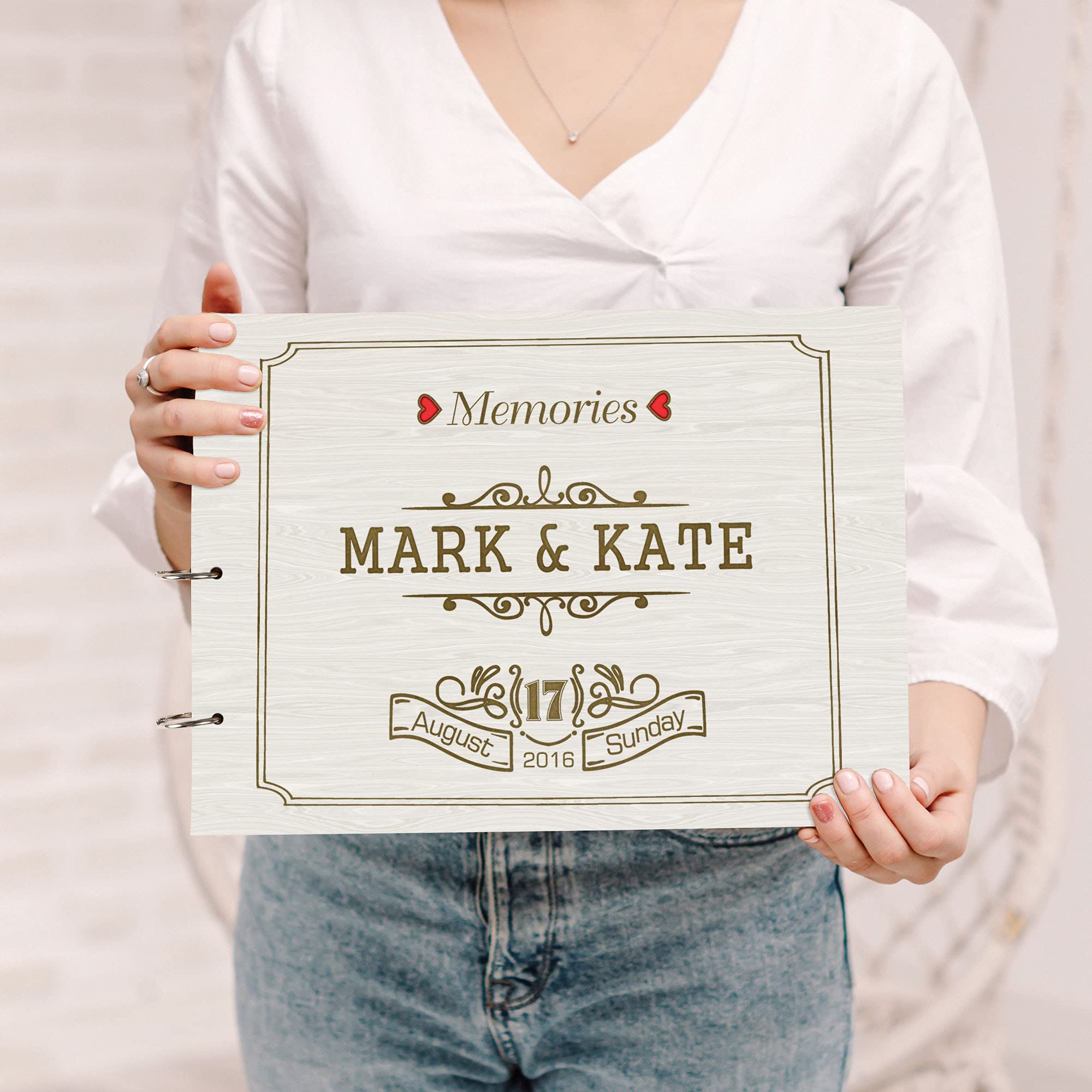 Personalized Engraved Wooden Wedding Guest Book - Laser Cut Custom Sign-in Registry for Bridal Shower, Anniversary & Reception - 8x10 Inch Keepsake Scrapbook