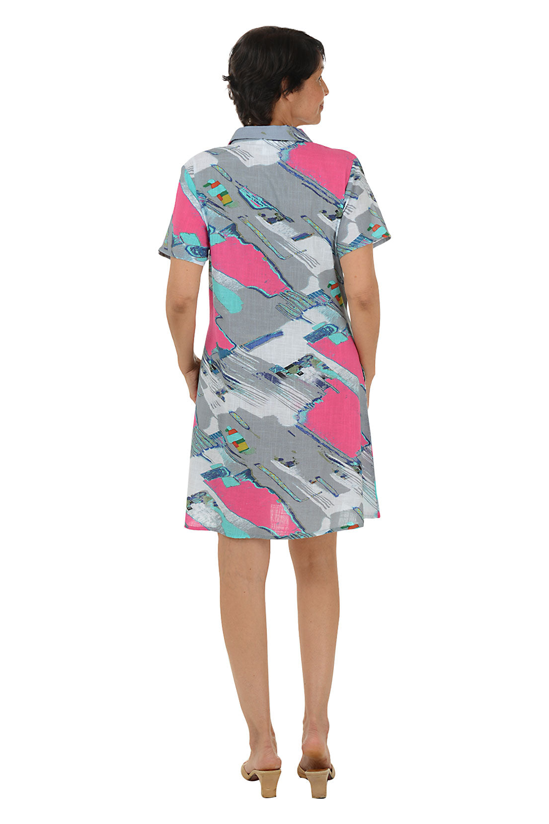 Marina Button Front Short Sleeve Dress - Women's Casual Summer Floral Sundress for Beach, Vacation & Date Night Outfits