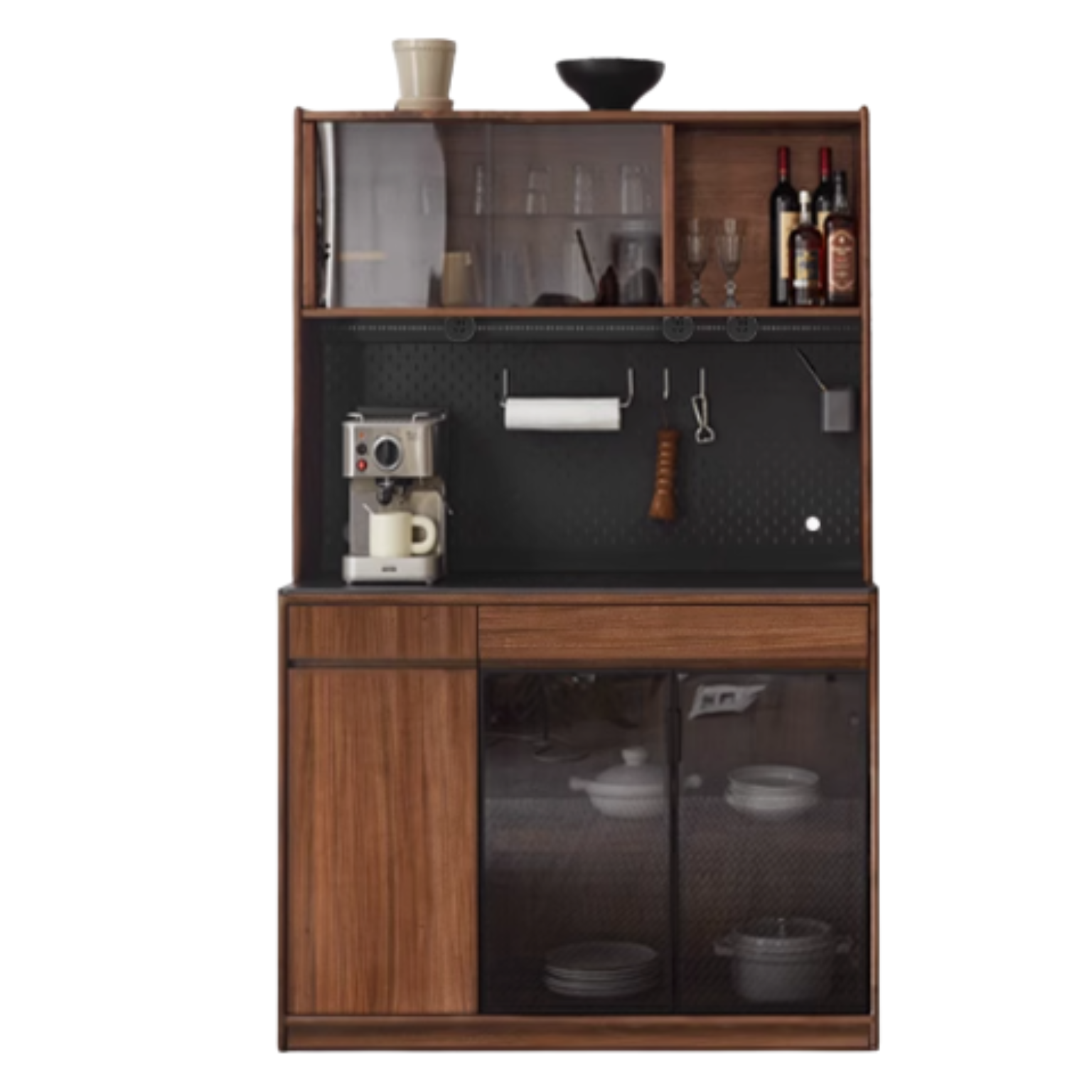 Solid Black Walnut Wood Sideboard Buffet Cabinet - Rustic Dining Room Storage Furniture for Kitchen, Living Room & Entryway Organization