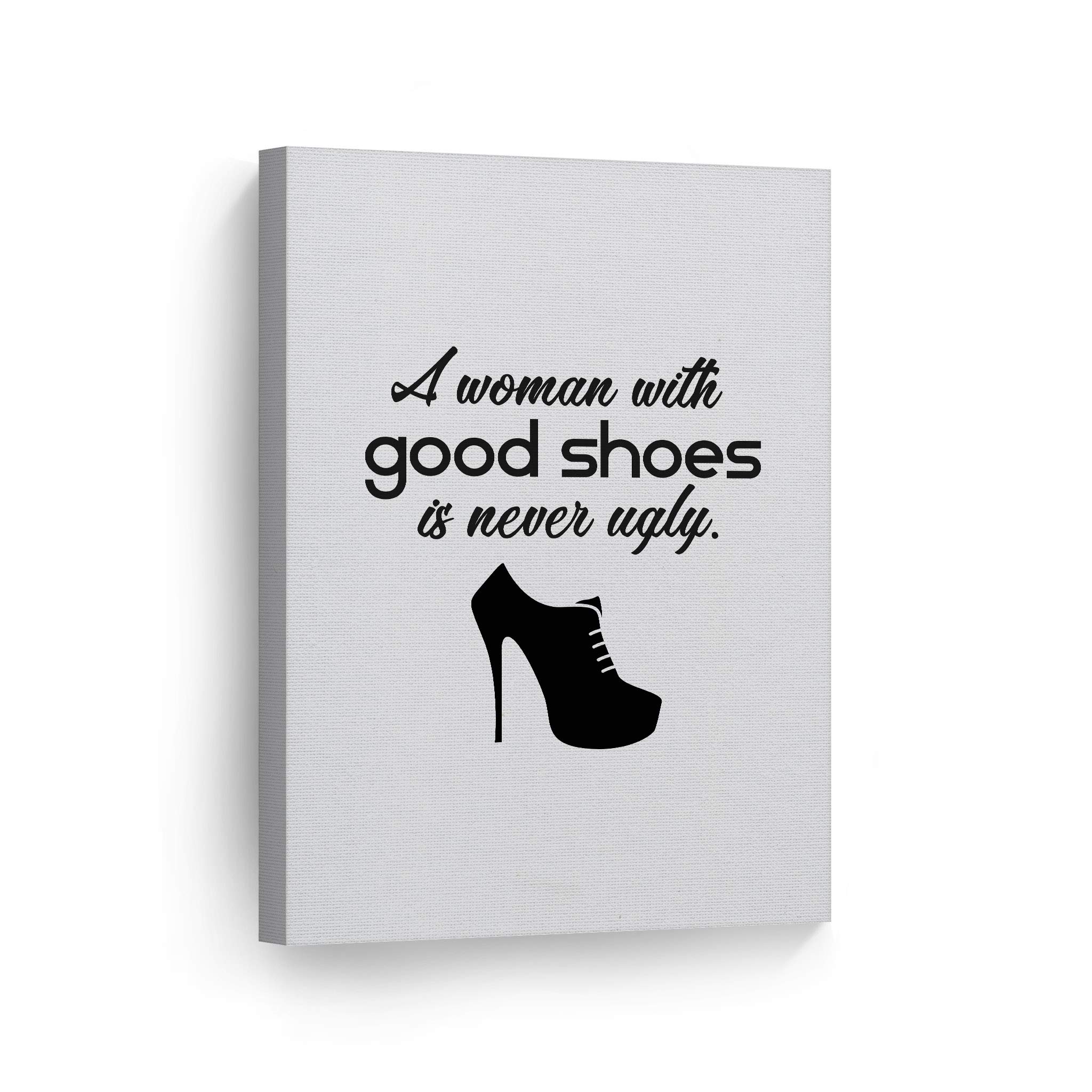 Smile Art Design 'A Woman with Good Shoes is Never Ugly' Quote High Heels Glam Fashion Canvas Print Wall Art - Perfect for Office, Bathroom, Girls Room, Women's Dorm, Bedroom & Living Room Decor - Ready to Hang 36x24 Inches - Ideal for Home & Office Inspiration