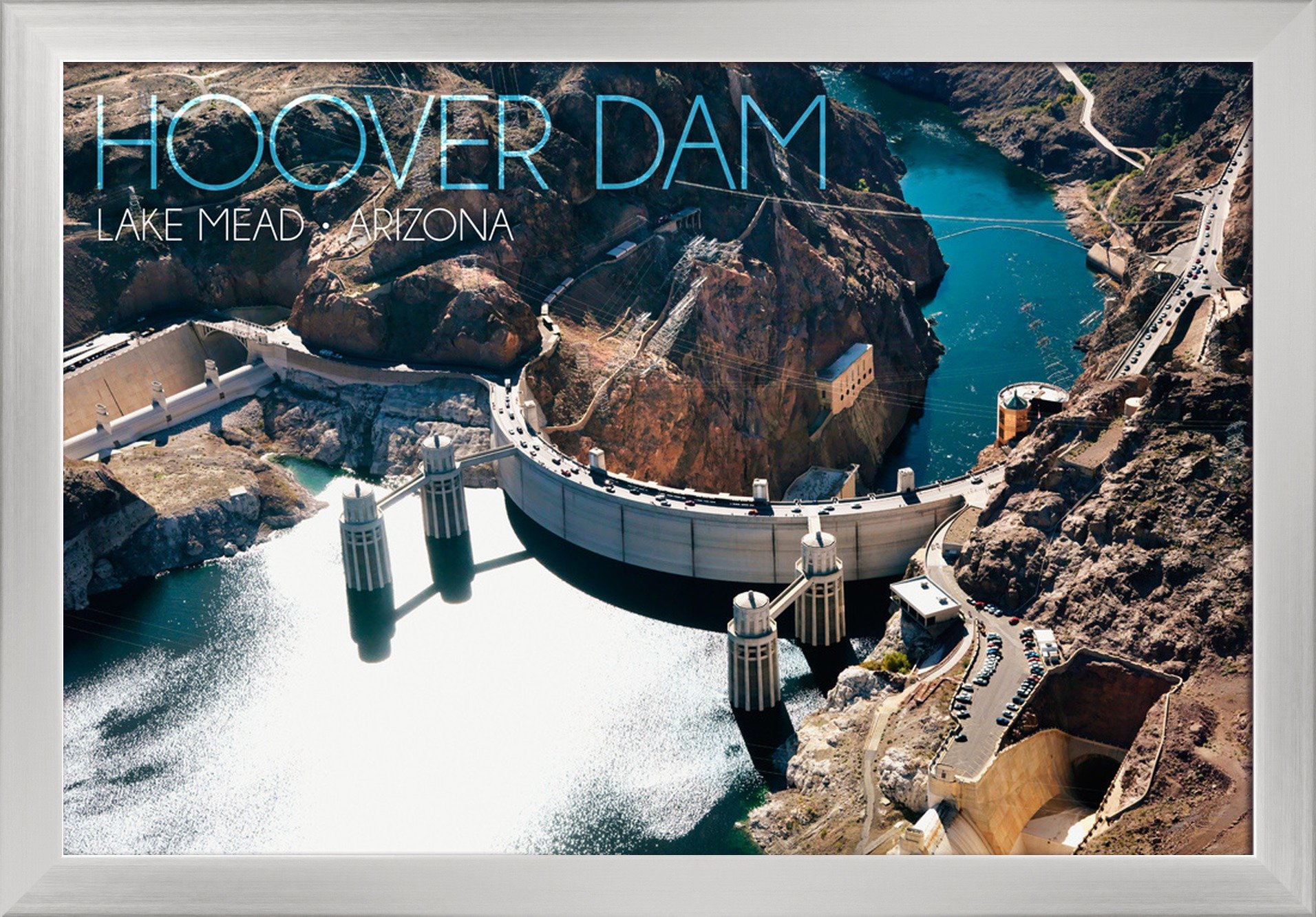 Lake Mead Arizona Hoover Dam Fine Art Print - 16x24 Giclee on Recycled Wood Frame with Silver Finish - Perfect for Home Office Decor & Nature Lover Gifts