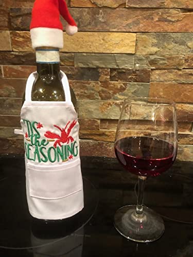 Christmas Wine Bottle Apron - Festive Holiday Wine Bottle Cover - Tis the Seasoning Gift - Crawfish Boil Wine Bottle Cozy - Perfect for Holiday Parties, Gifts & Cajun Seafood Dinners