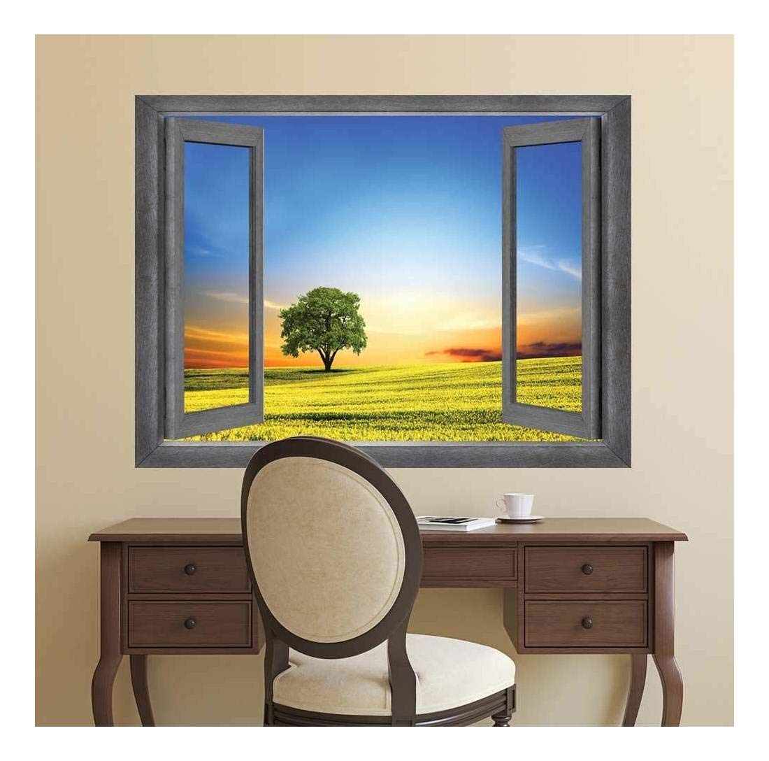 Wall26 - Sunset View Open Window Wall Mural - 24x32 Inch Removable Wall Sticker for Home & Office Decor - Perfect for Living Room, Bedroom, or Dormitory