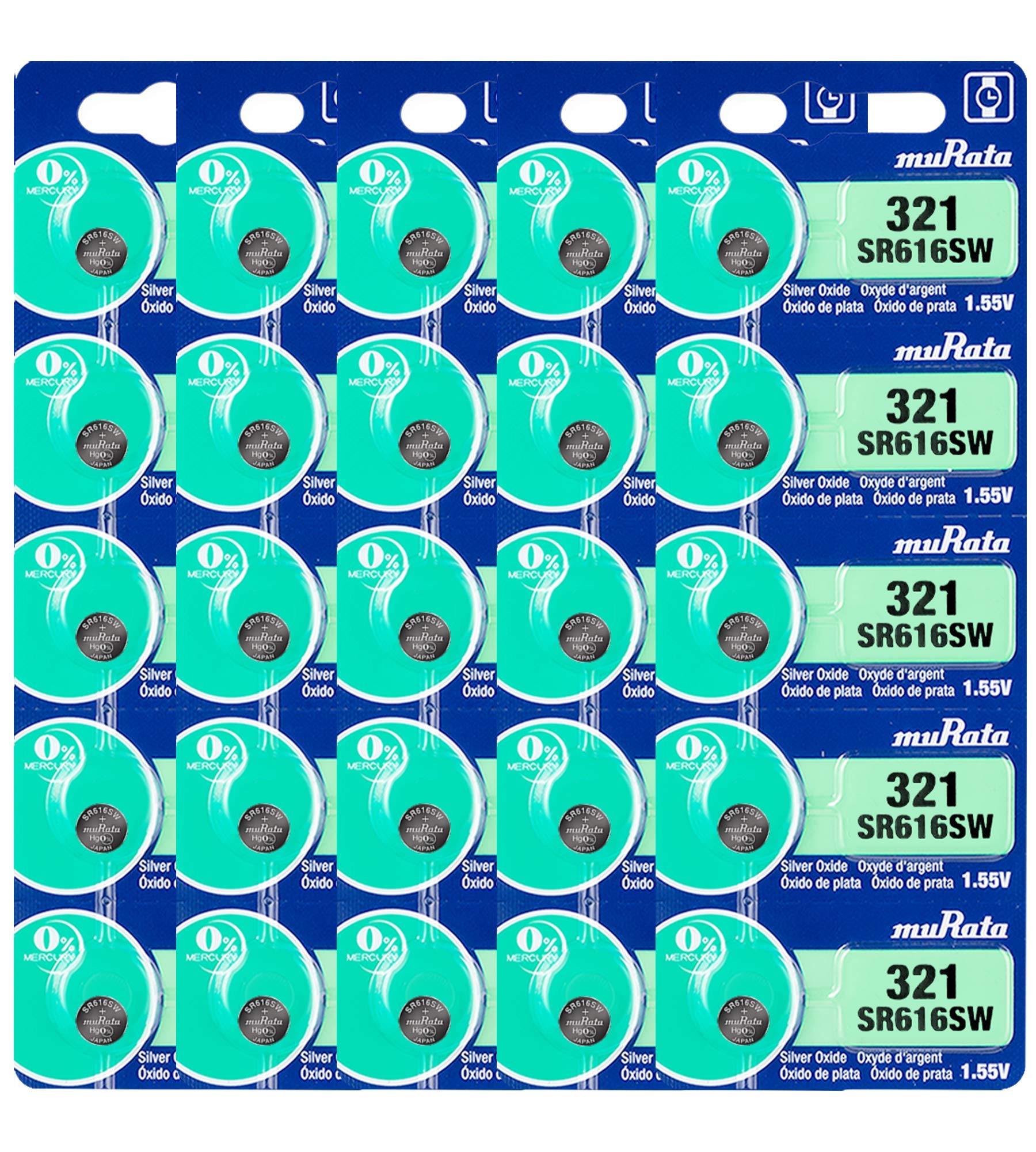 Murata SR616SW 1.55V Silver Oxide Button Cell Battery (25-Pack) - Perfect for Watches, Calculators, Medical Devices & Small Electronics