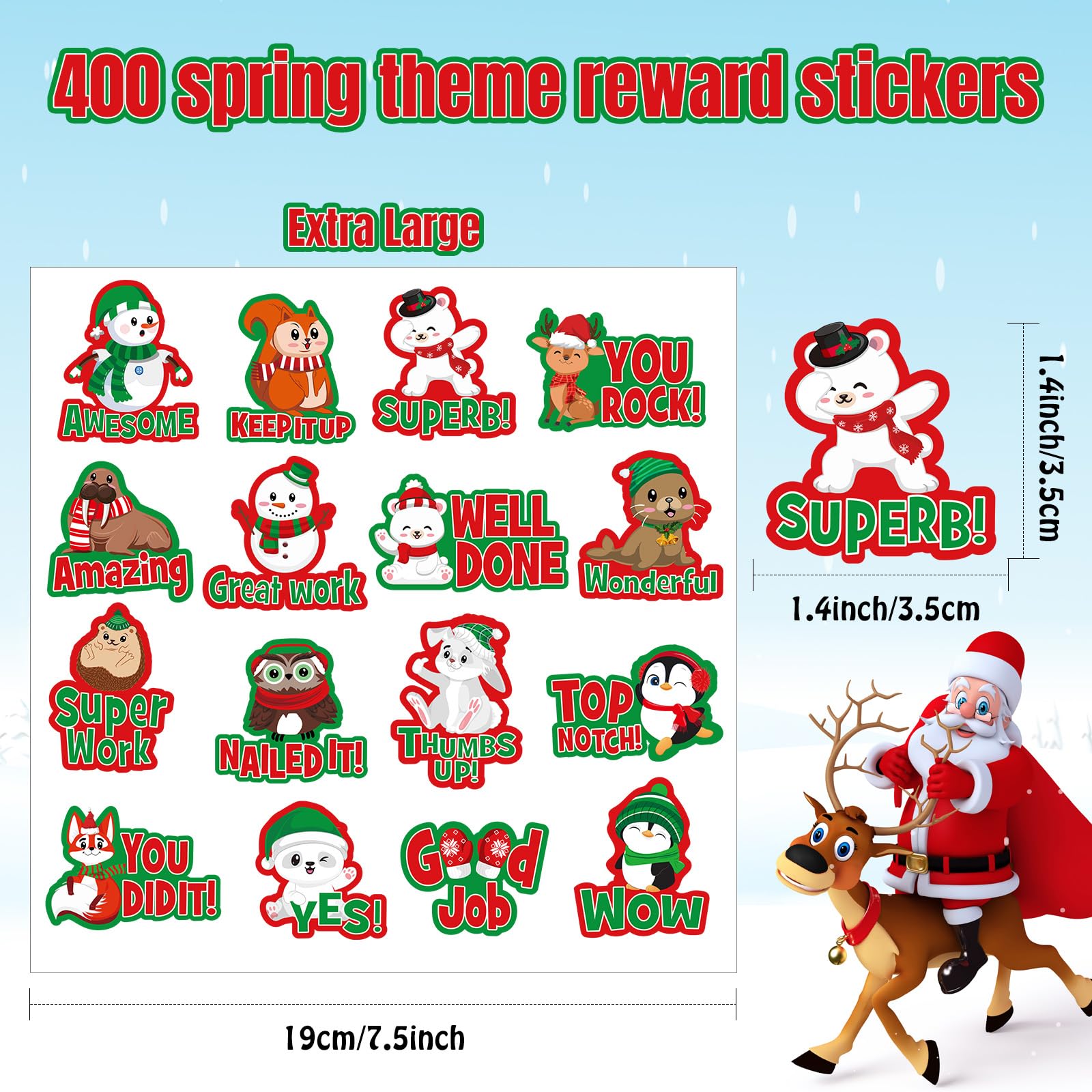 400-Piece Christmas Stickers for Teachers - Winter Motivational & Kindness Reward Labels, Cute Holiday Animal Stickers for Kids' Homework, Tests, Assignments & Classroom Decor - Perfect for Holiday Crafts, Gift Wrapping & School Activities