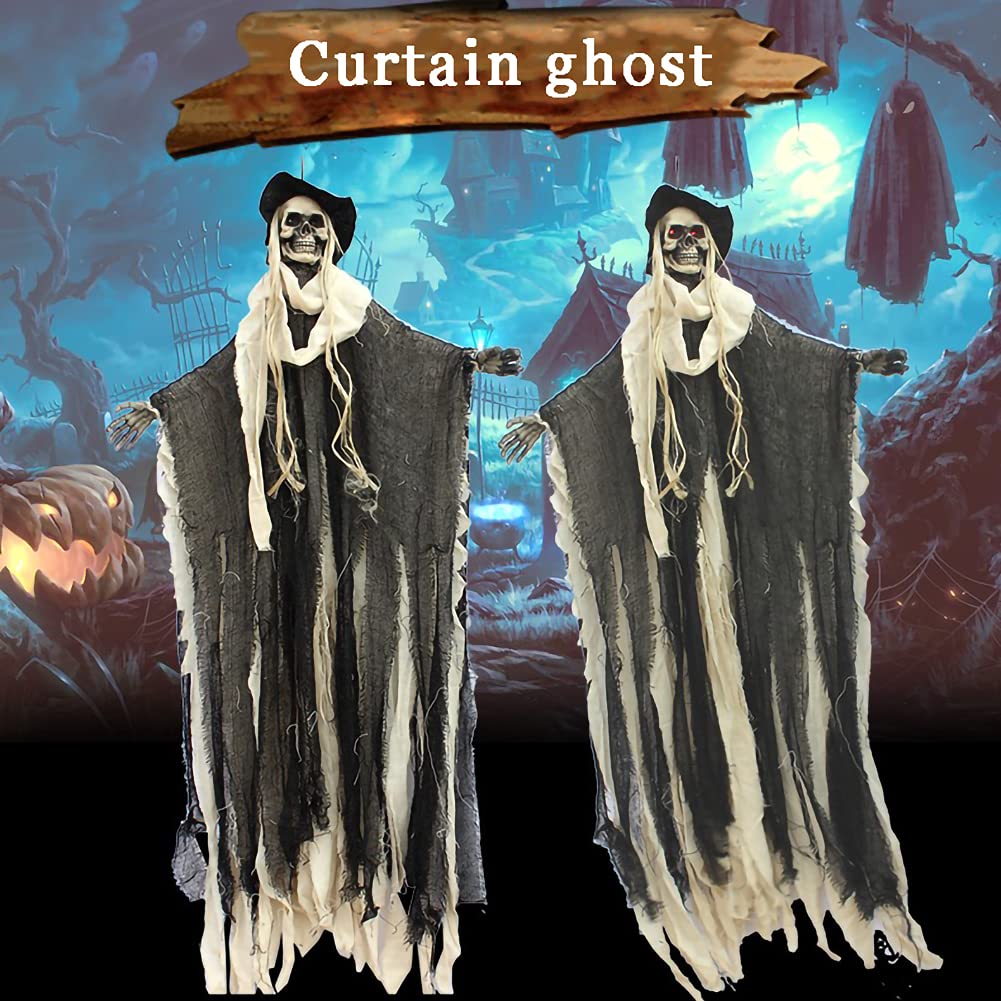 LANGWEI Hanging Halloween Decorations - Glowing Eye Grim Reaper with Sound Effects, Scary Ghost Skeleton Décor for Indoor Outdoor Yard & Party | Spooky Home Haunt, Trick-or-Treat Displays & Halloween Party Supplies