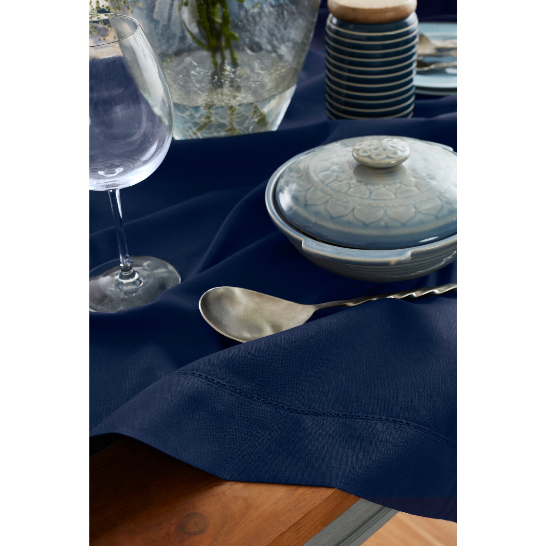 Premium Cotton Linen Hemstitch Table Throw - Elegant Decorative Table Runner for Dining Room, Wedding, Party & Home Decor
